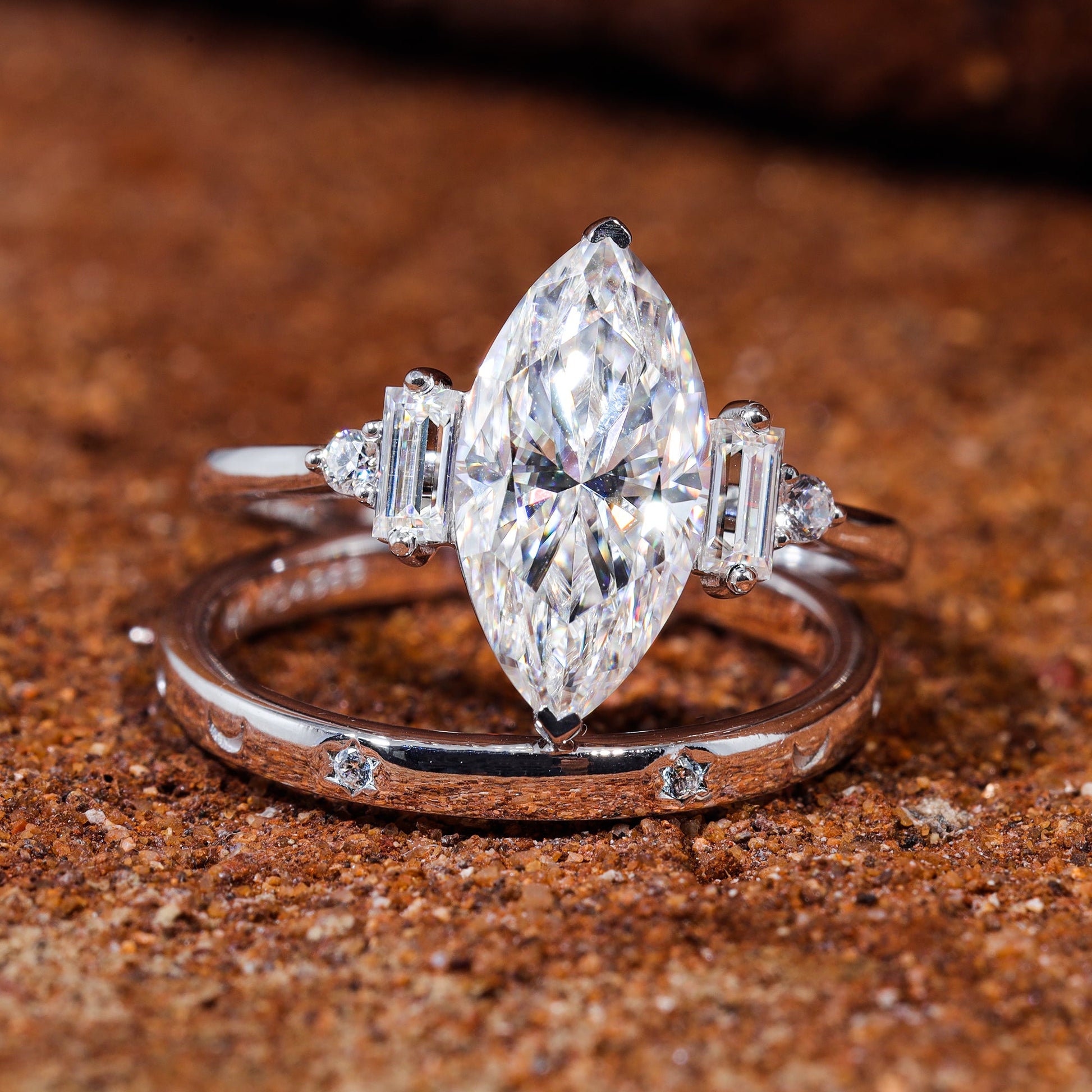 Marquise Cut Moissanite Set Engagement Bridal Ring Set