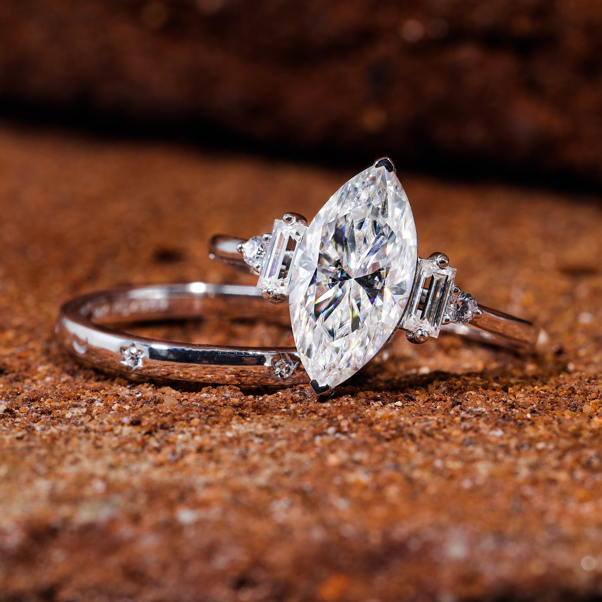 Marquise Cut Moissanite Set Engagement Bridal Ring Set