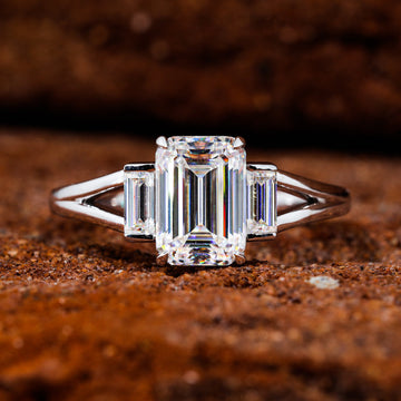 Emerald Cut Moissanite Split Shank Engagement Ring