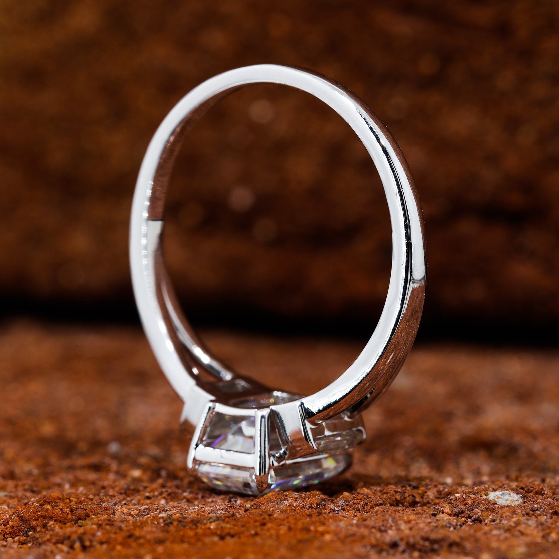 Emerald Cut Moissanite Split Shank Engagement Ring