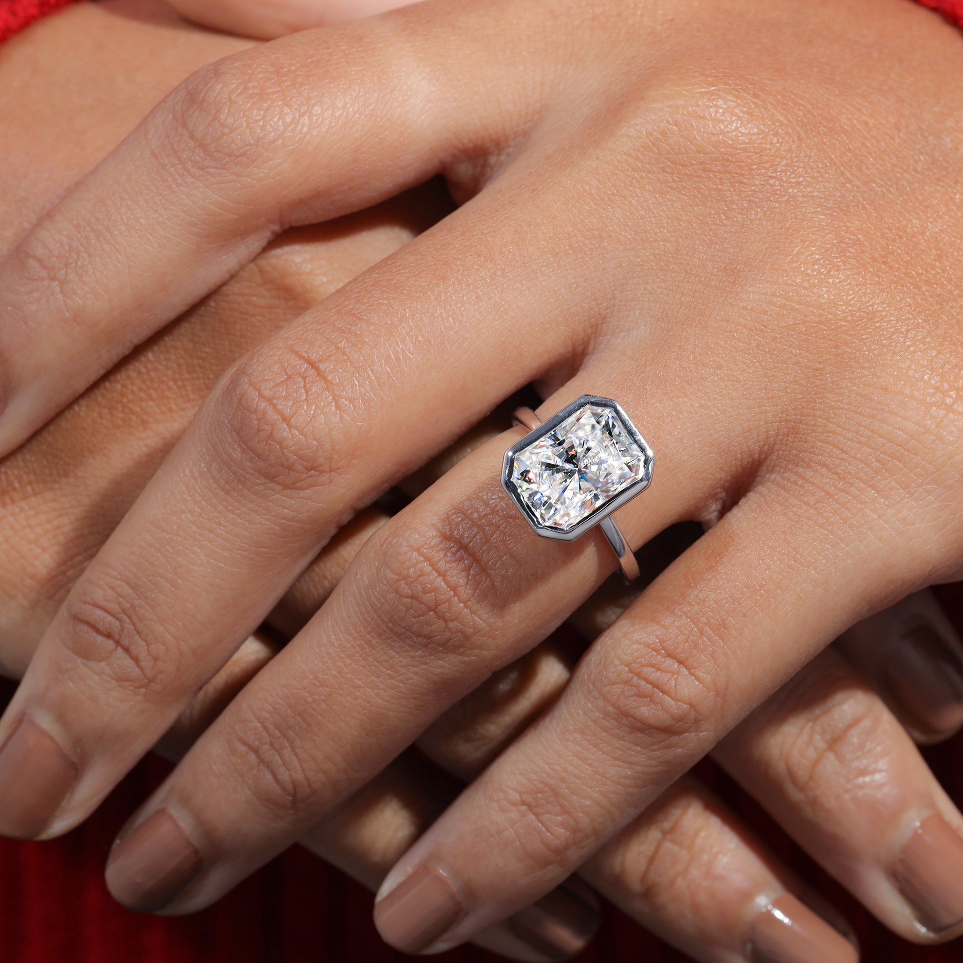Bezel Set Radiant Cut Moissanite Engagement Ring