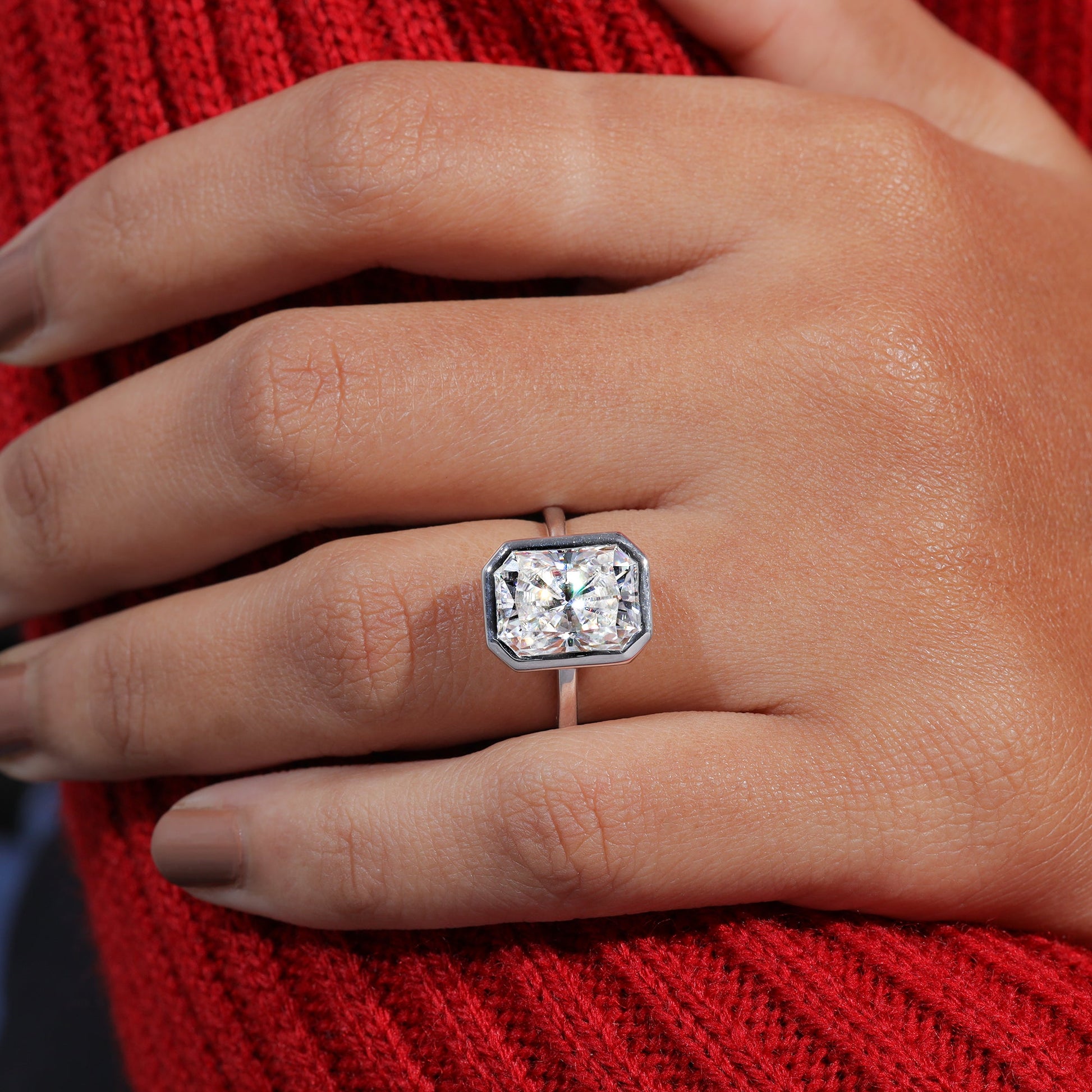 Bezel Set Radiant Cut Moissanite Engagement Ring