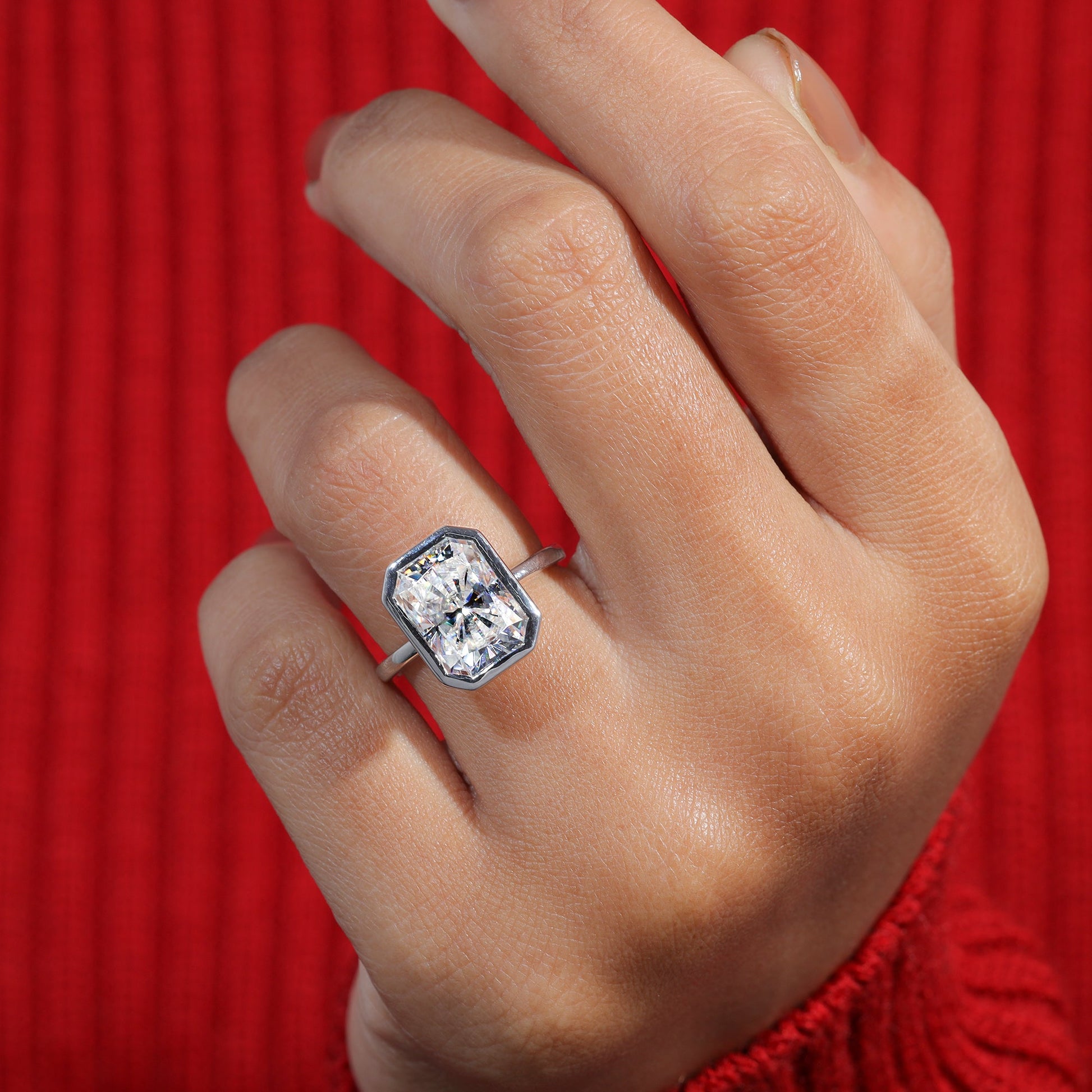 Bezel Set Radiant Cut Moissanite Engagement Ring