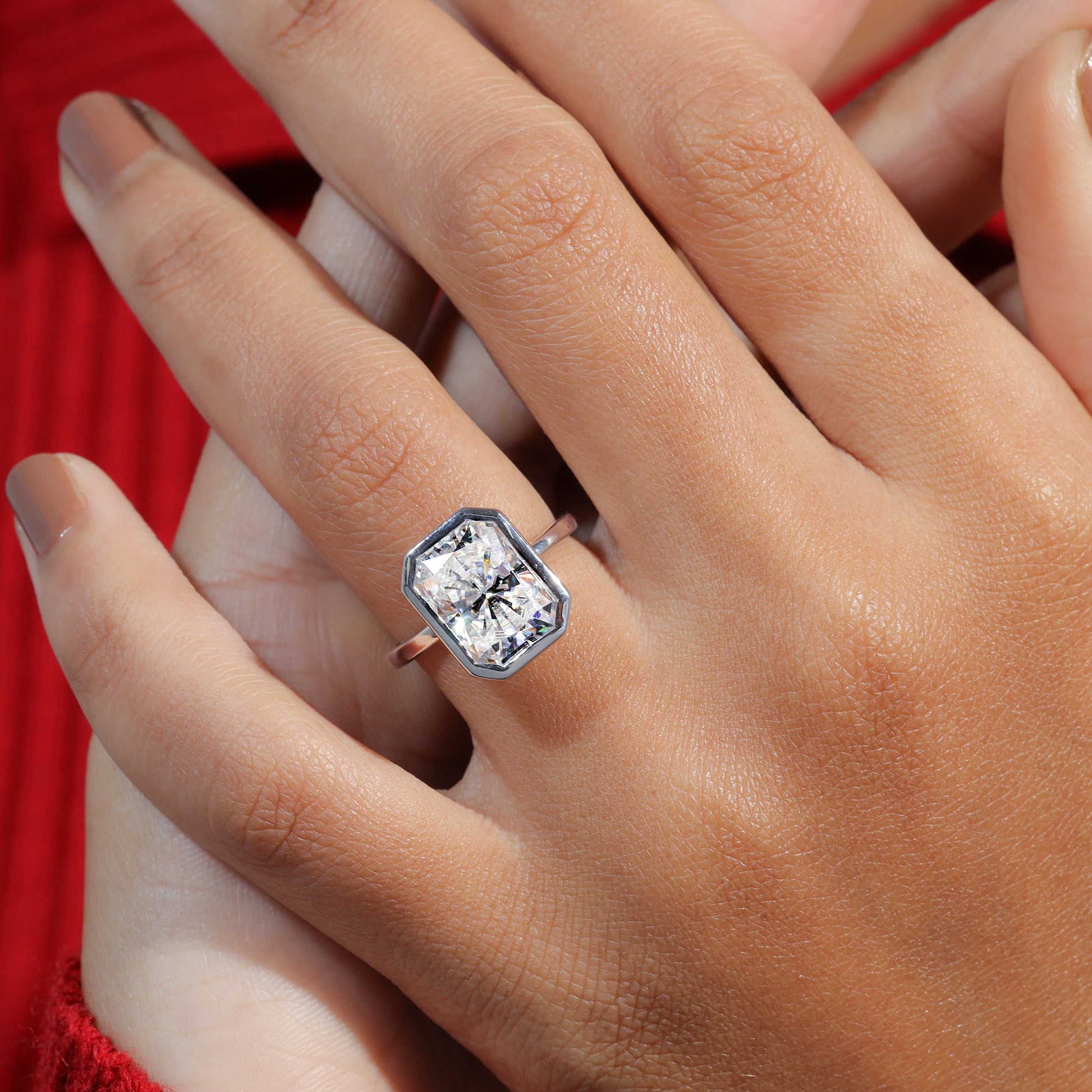 Bezel Set Radiant Cut Moissanite Engagement Ring