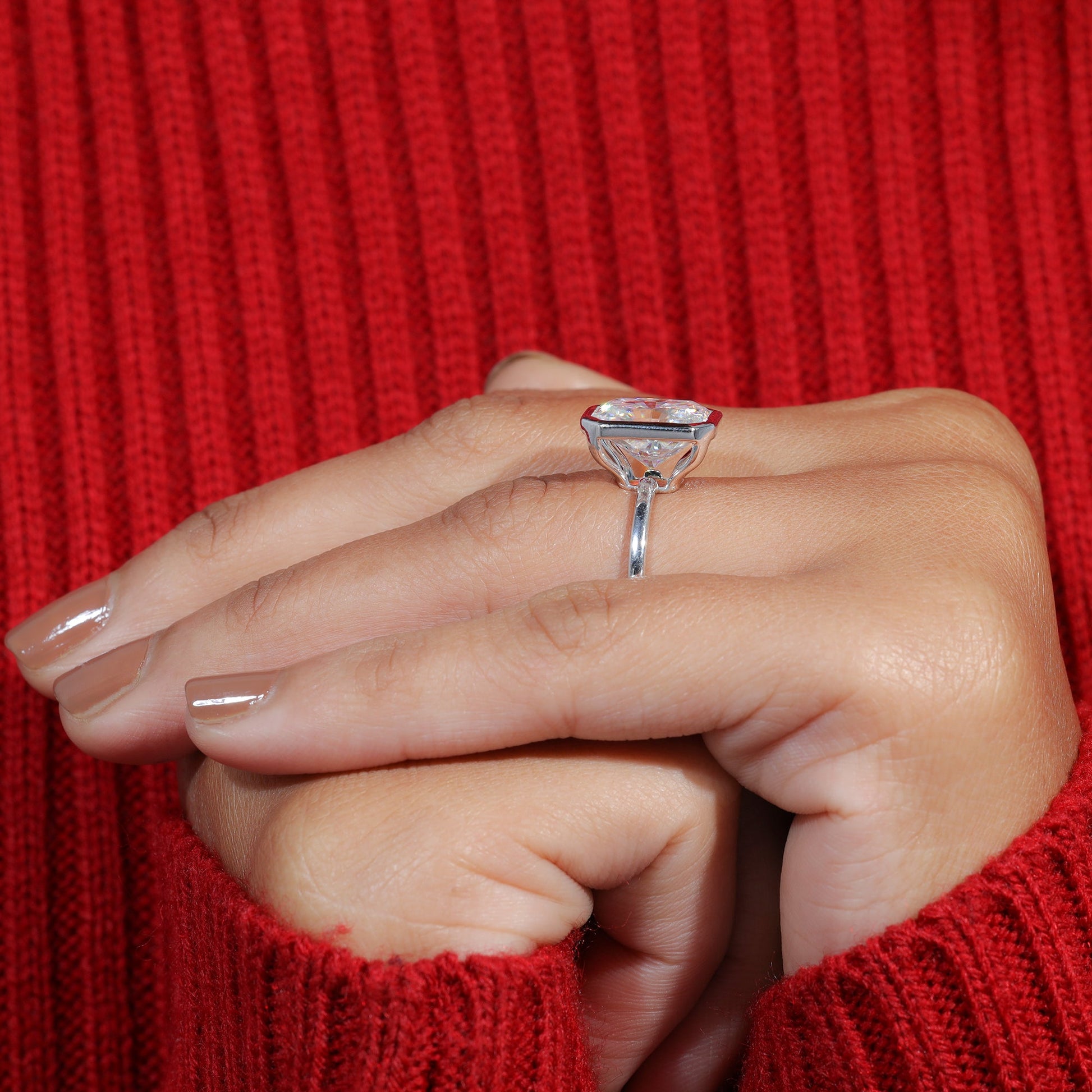 Bezel Set Radiant Cut Moissanite Engagement Ring