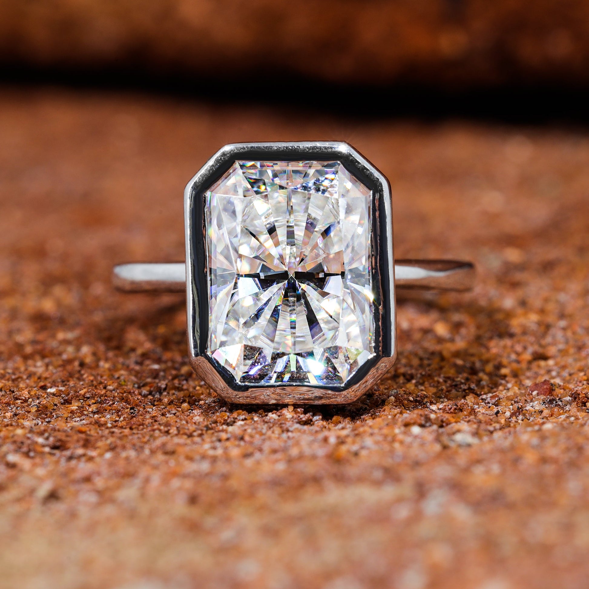 Bezel Set Radiant Cut Moissanite Engagement Ring
