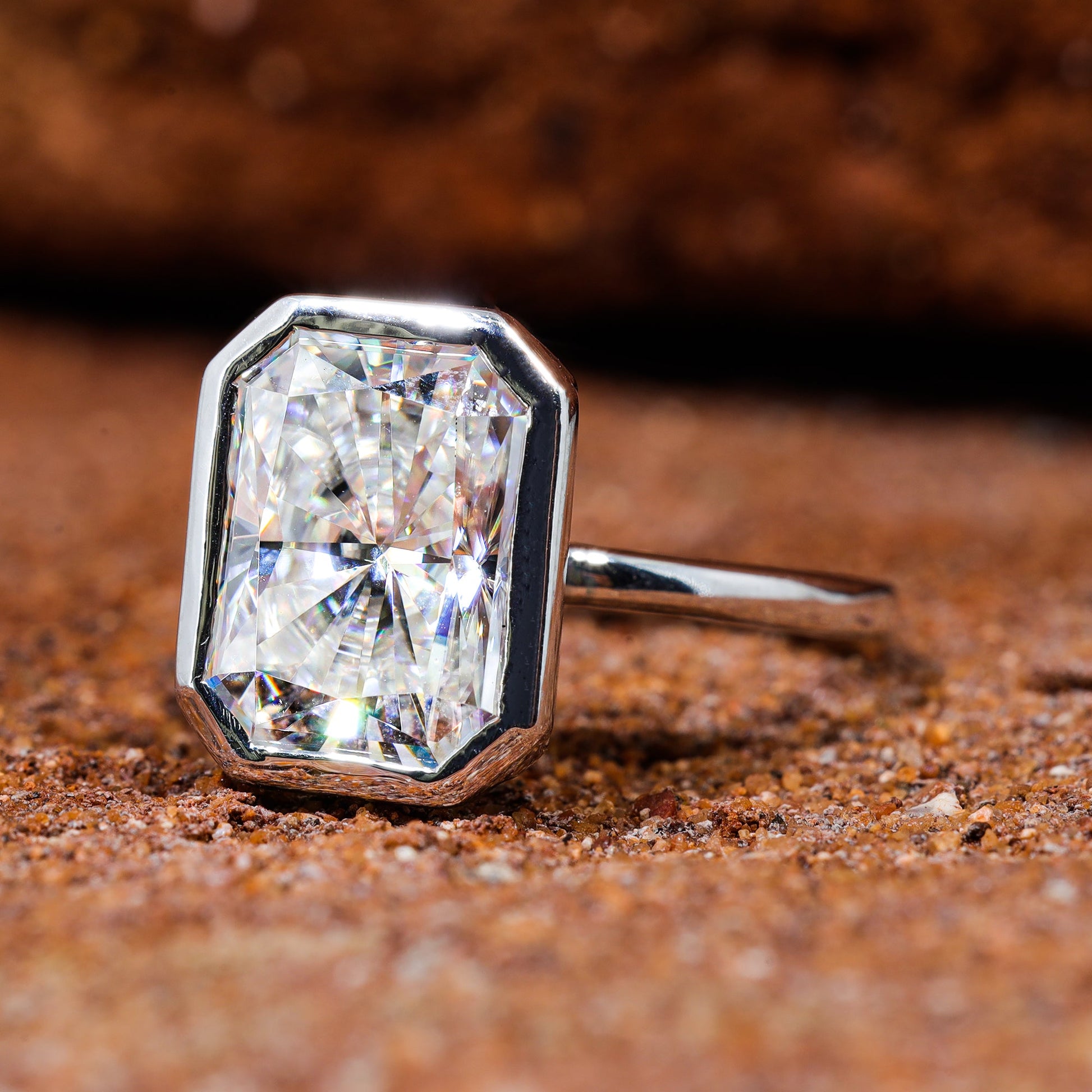 Bezel Set Radiant Cut Moissanite Engagement Ring