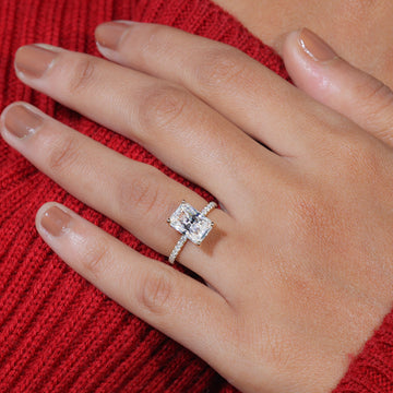 Floating Prong Set Radiant Cut Moissanite Engagement Ring