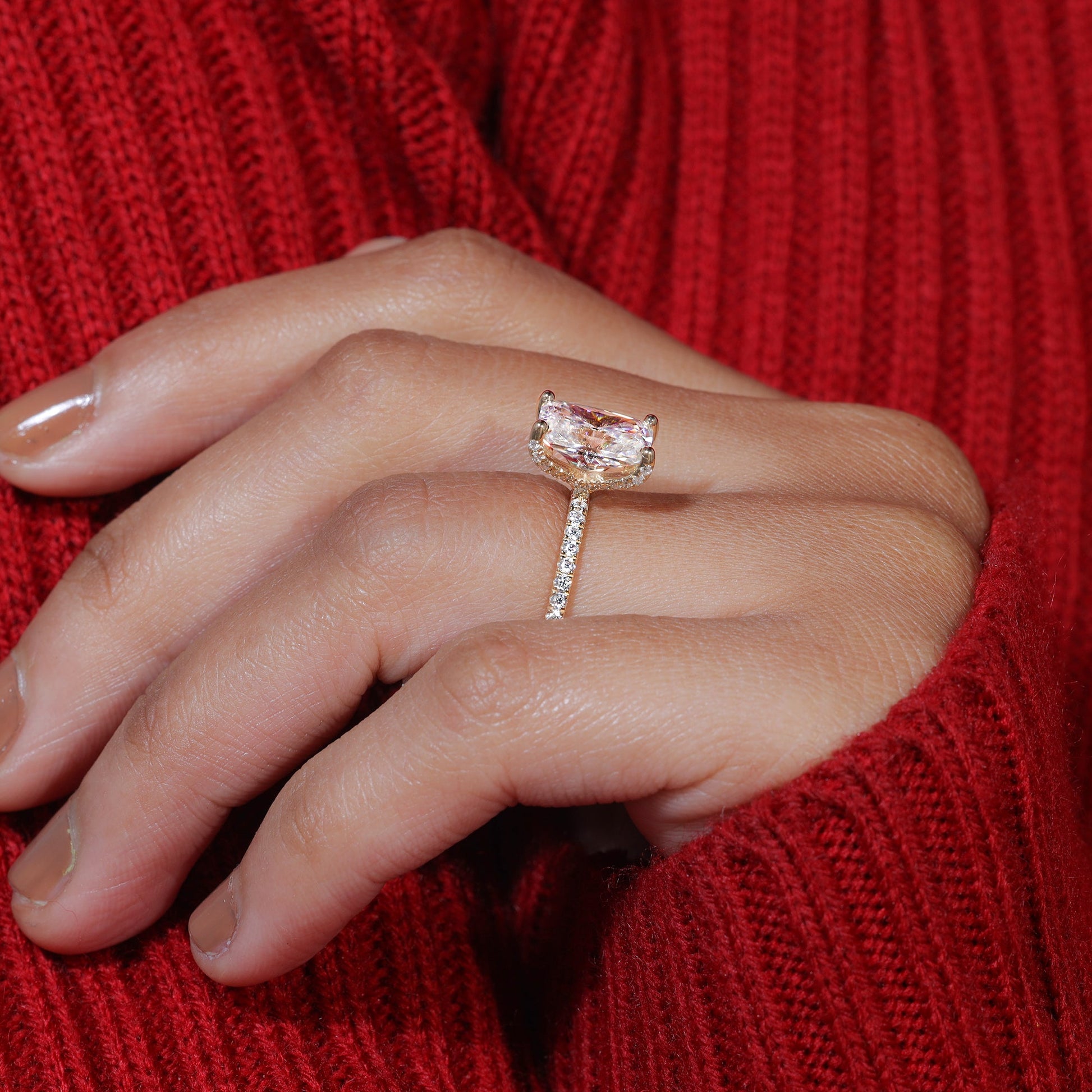Floating Prong Set Radiant Cut Moissanite Engagement Ring