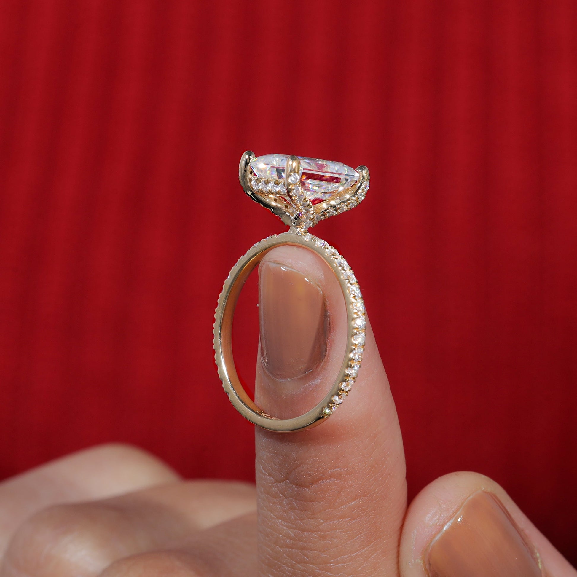 Floating Prong Set Radiant Cut Moissanite Engagement Ring