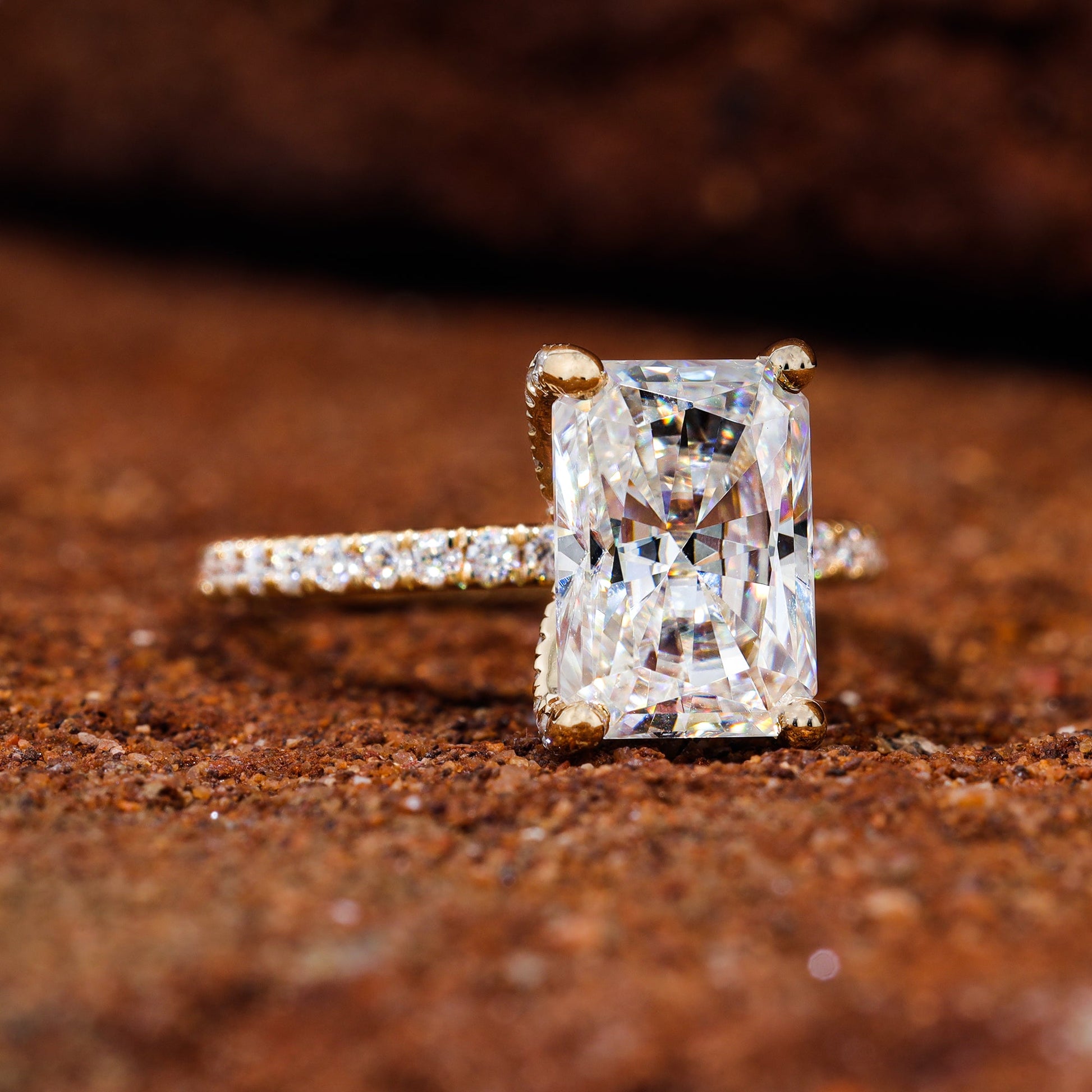 Floating Prong Set Radiant Cut Moissanite Engagement Ring