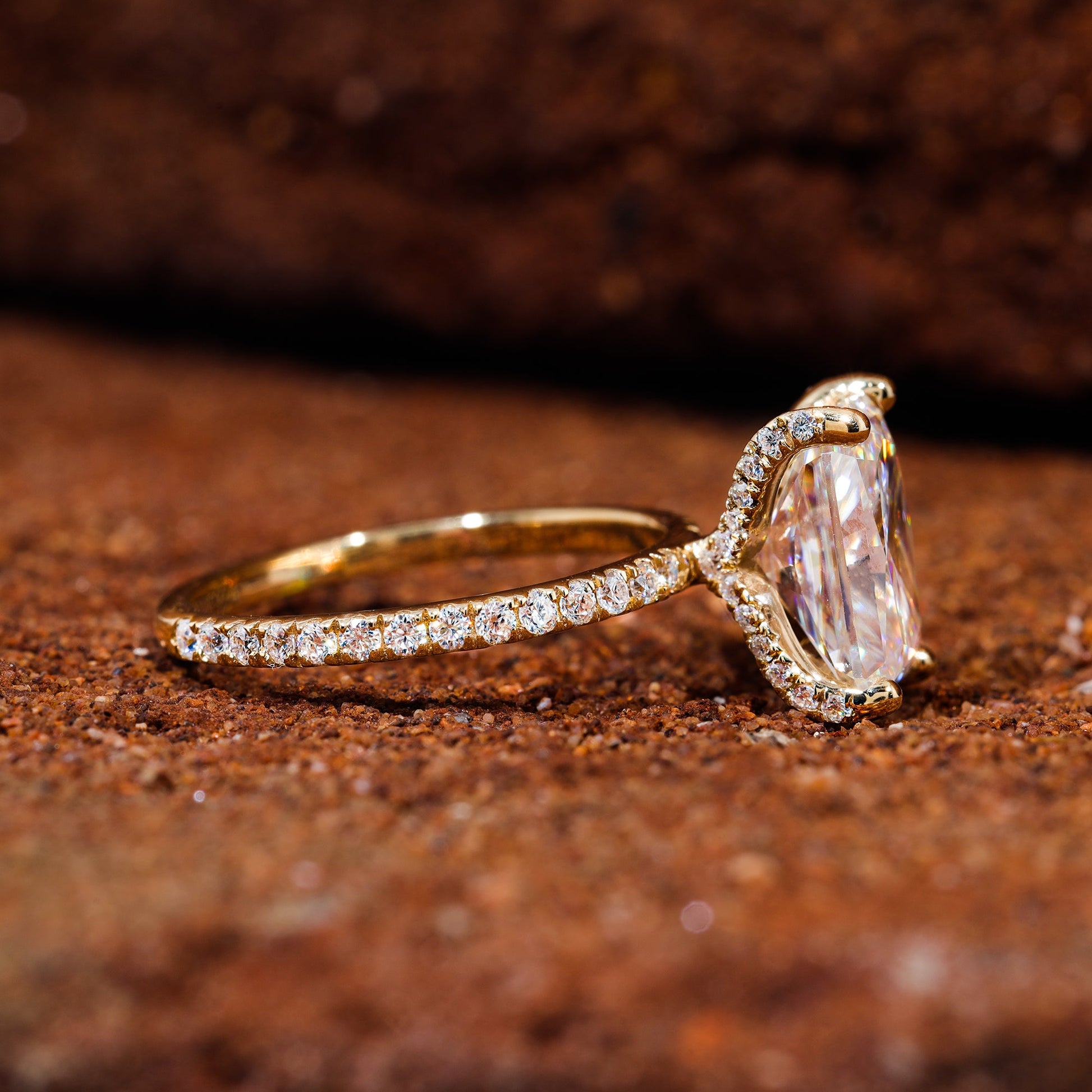 Floating Prong Set Radiant Cut Moissanite Engagement Ring