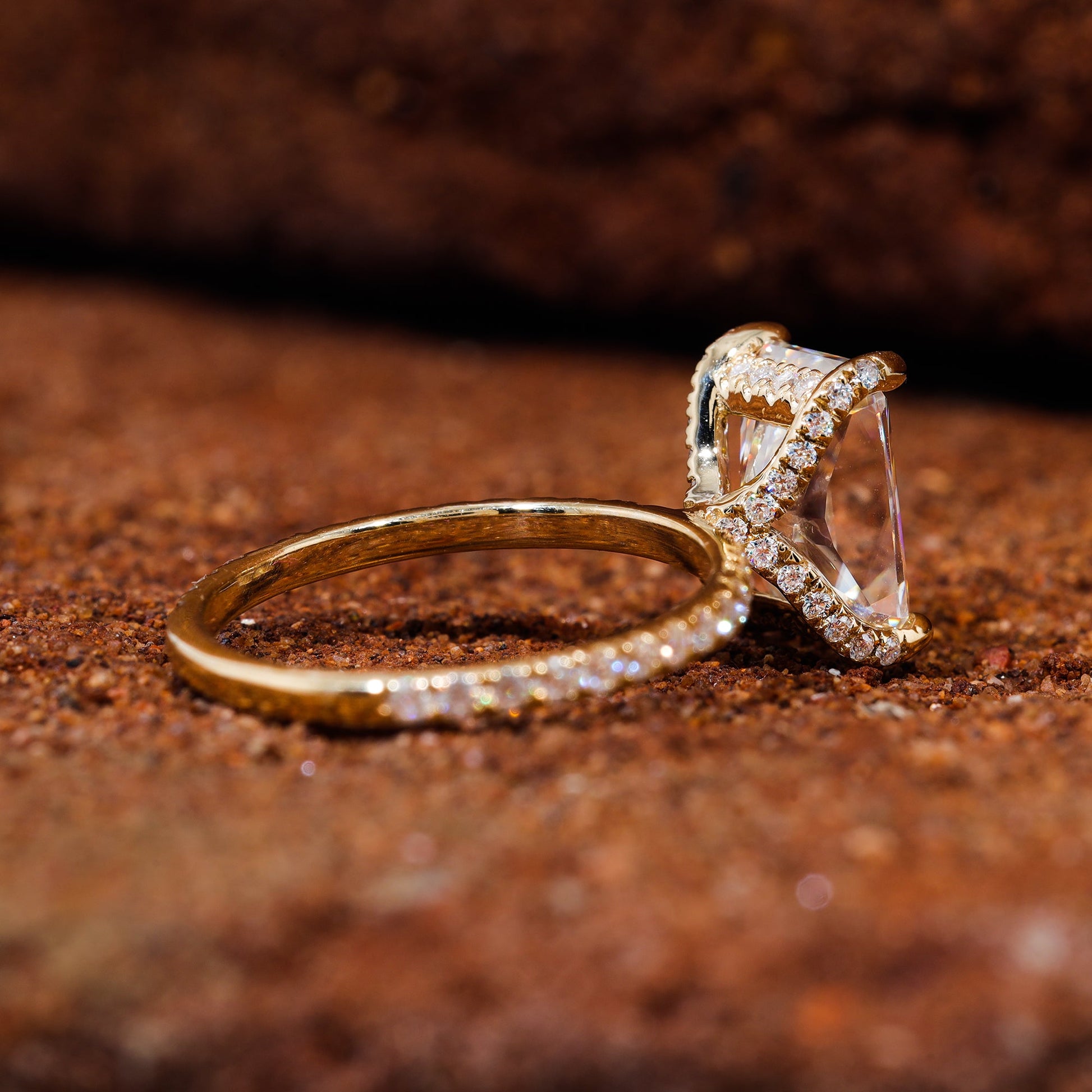 Floating Prong Set Radiant Cut Moissanite Engagement Ring
