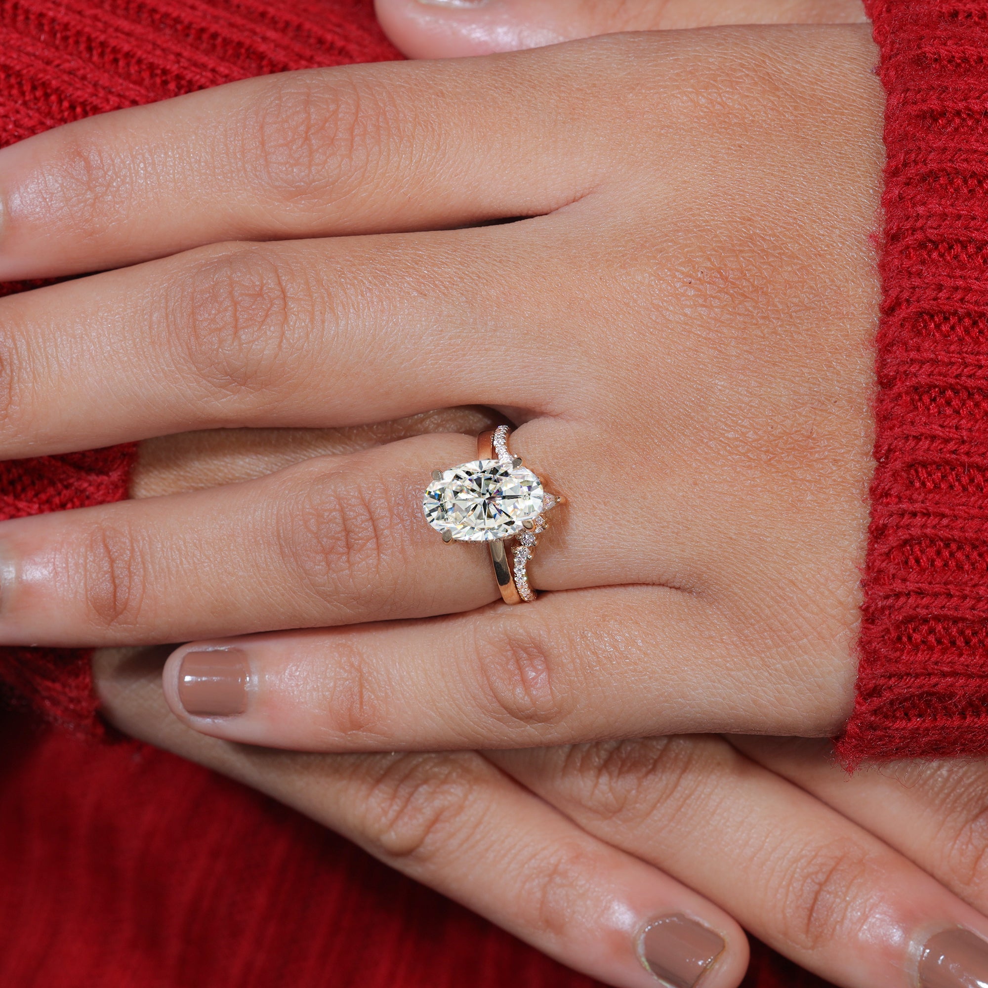 Oval Cut Moissanite Dainty Engagement Bridal Ring Set