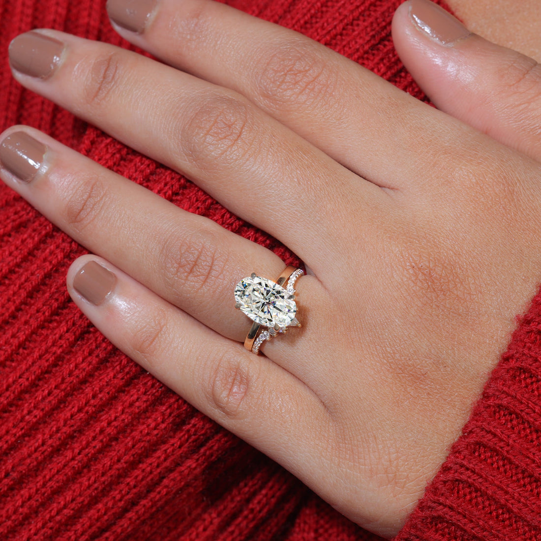 Oval Cut Moissanite Dainty Engagement Bridal Ring Set