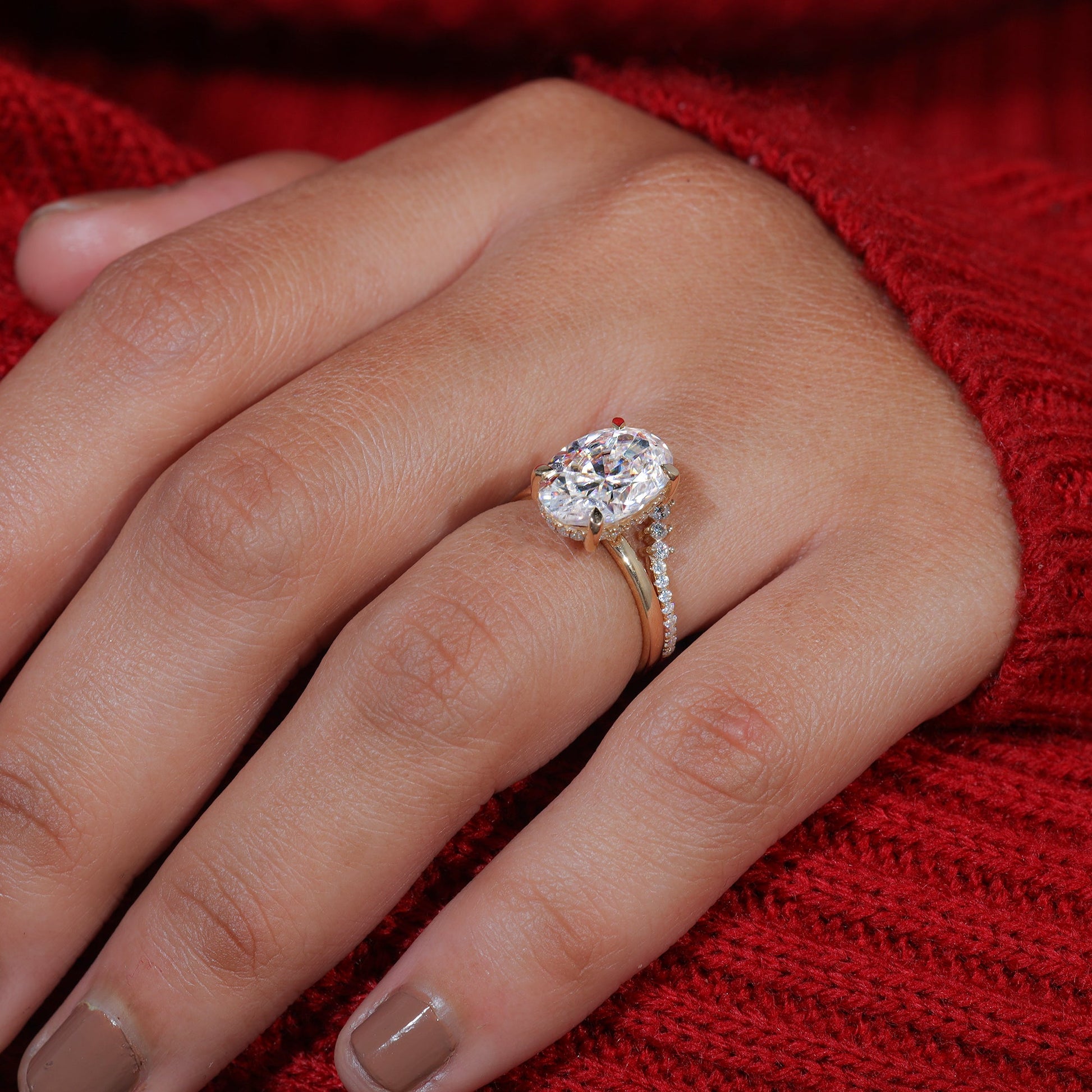 Oval Cut Moissanite Dainty Engagement Bridal Ring Set