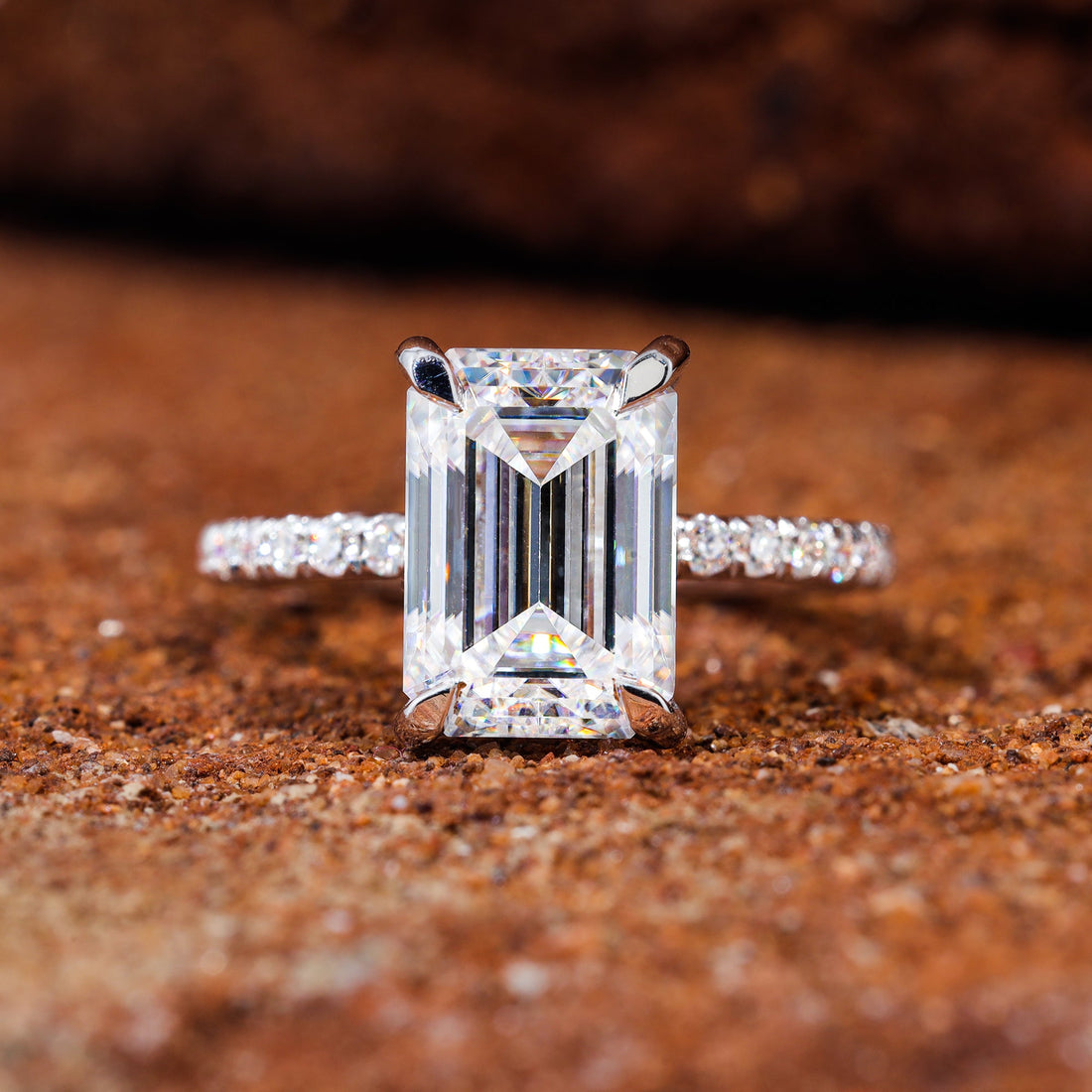 Claw Prongs Set Emerald Cut Moissanite Engagement Ring
