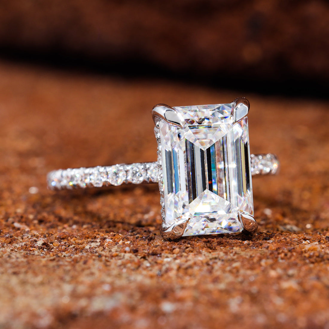 Claw Prongs Set Emerald Cut Moissanite Engagement Ring