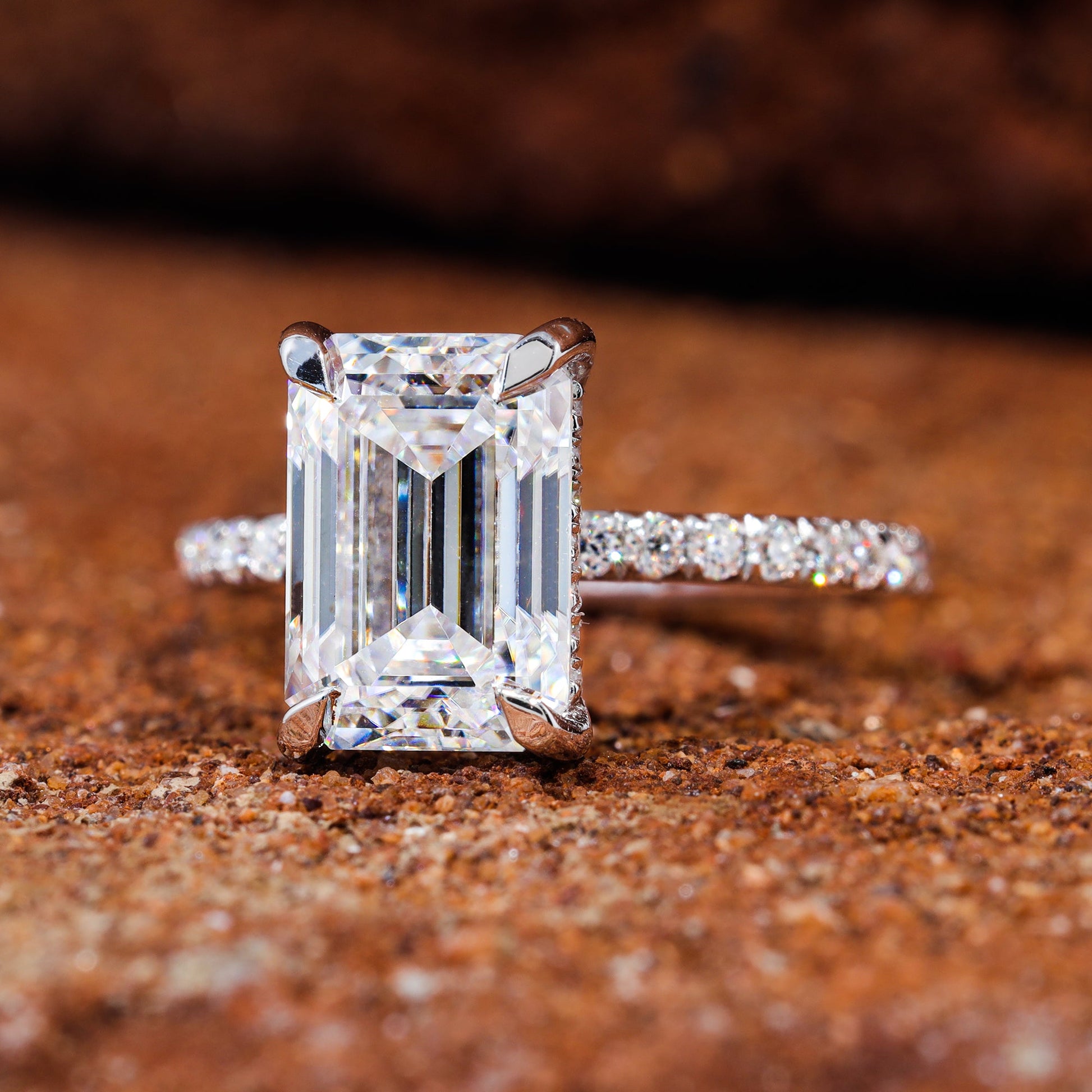 Claw Prongs Set Emerald Cut Moissanite Engagement Ring