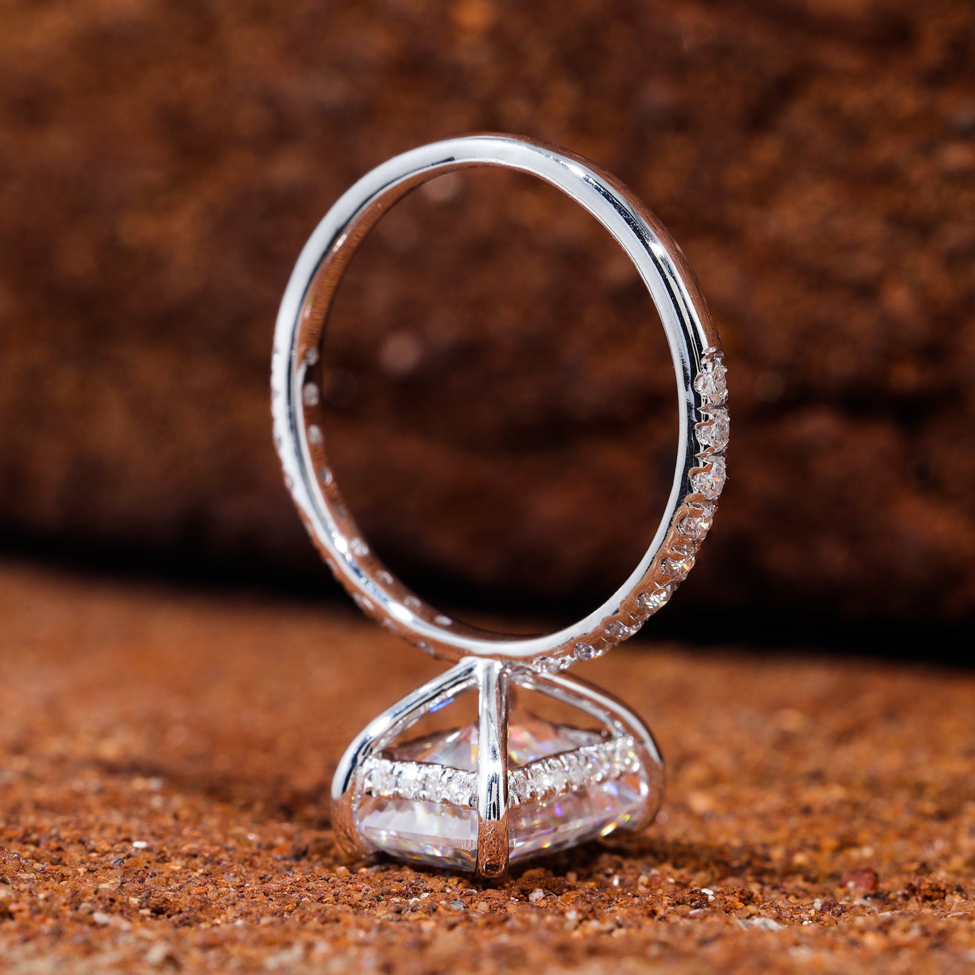 Claw Prongs Set Emerald Cut Moissanite Engagement Ring