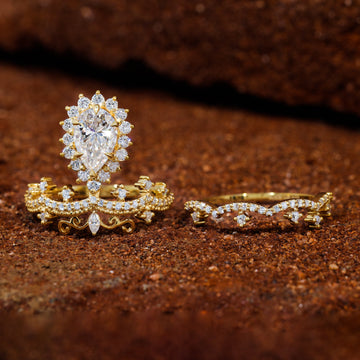 Pear Shape Moissanite Unique Vintage Engagement Ring Set