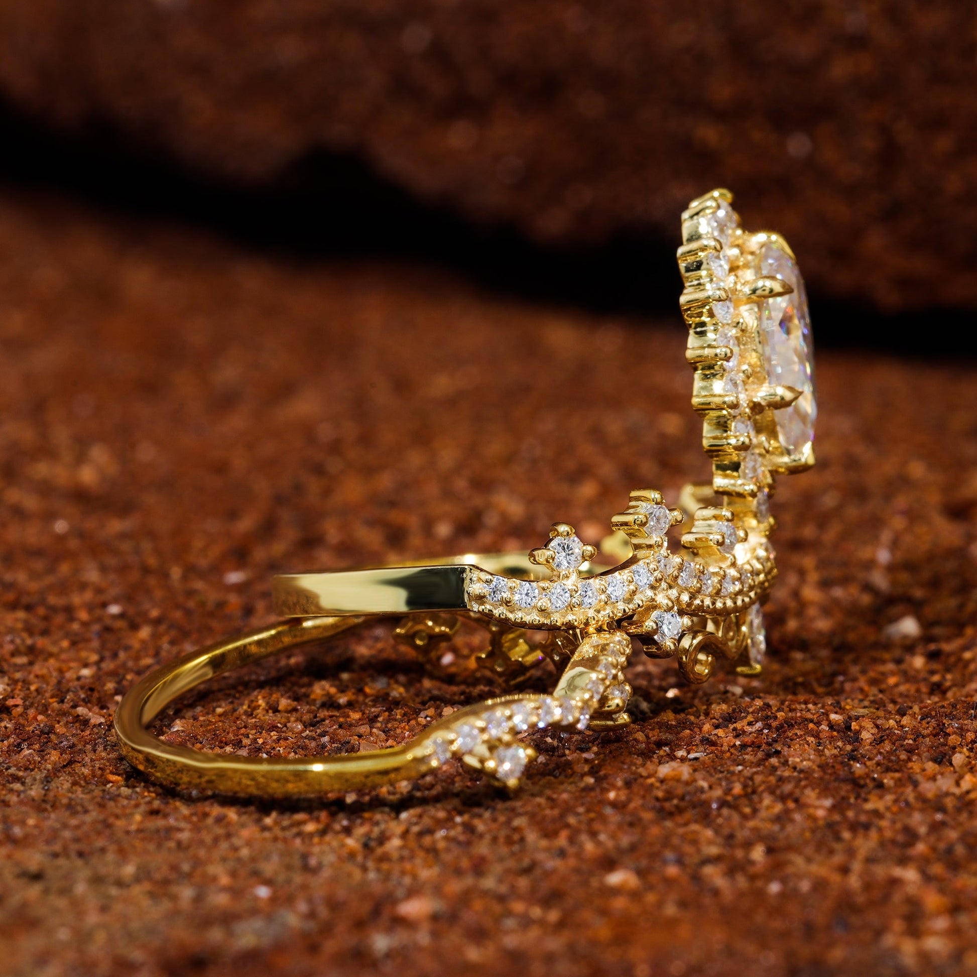 Pear Shape Moissanite Unique Vintage Engagement Ring Set