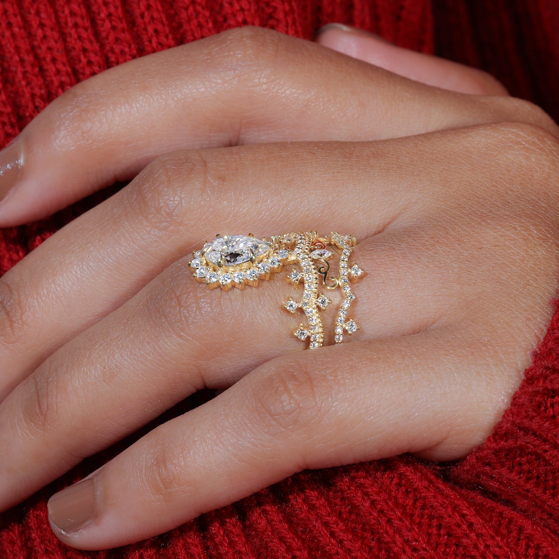 Pear Shape Moissanite Unique Vintage Engagement Ring Set