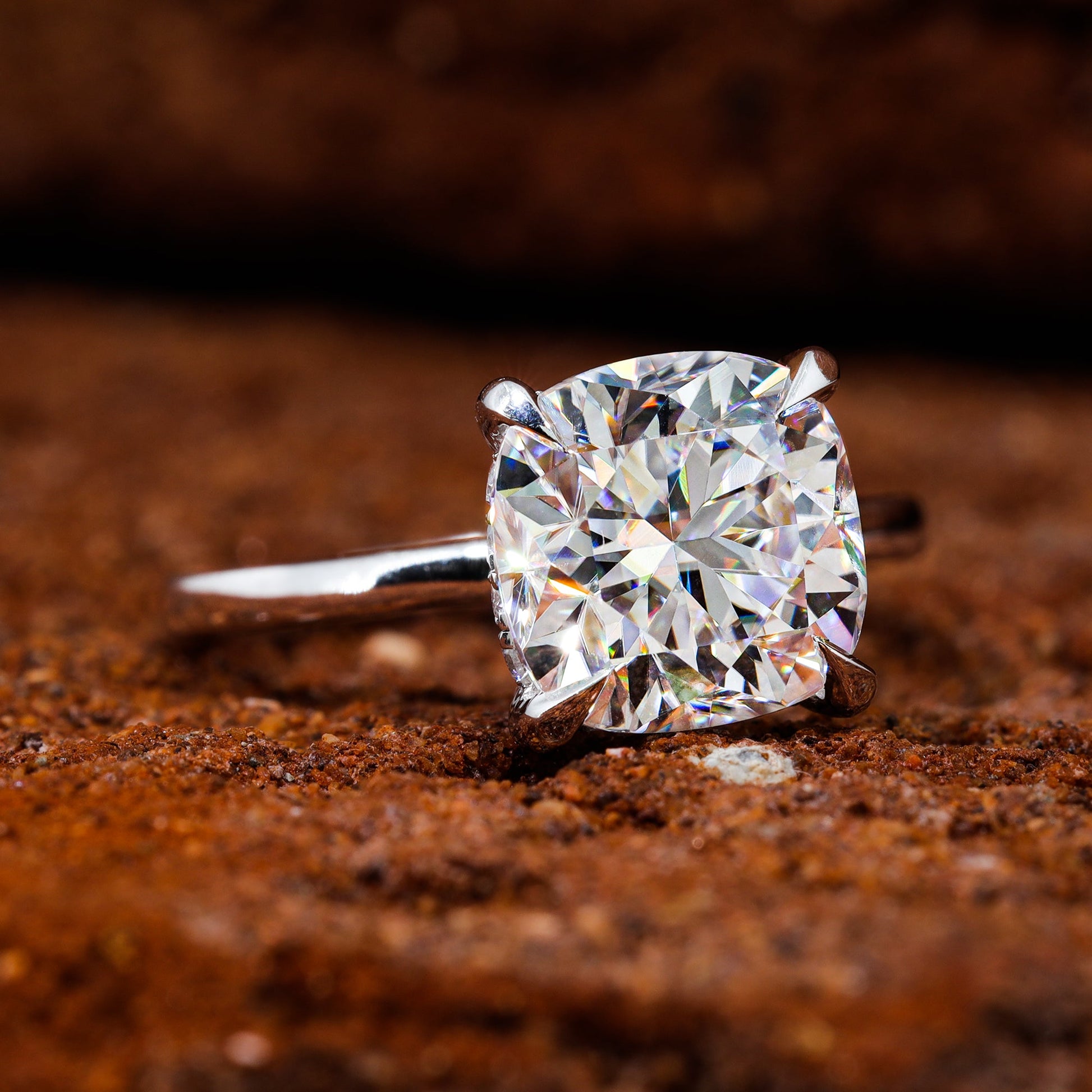 Solitaire Cushion Cut Moissanite Engagement Ring