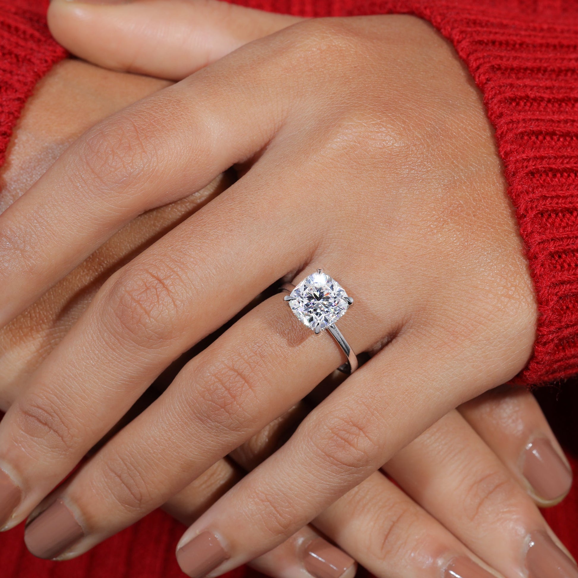 Solitaire Cushion Cut Moissanite Engagement Ring