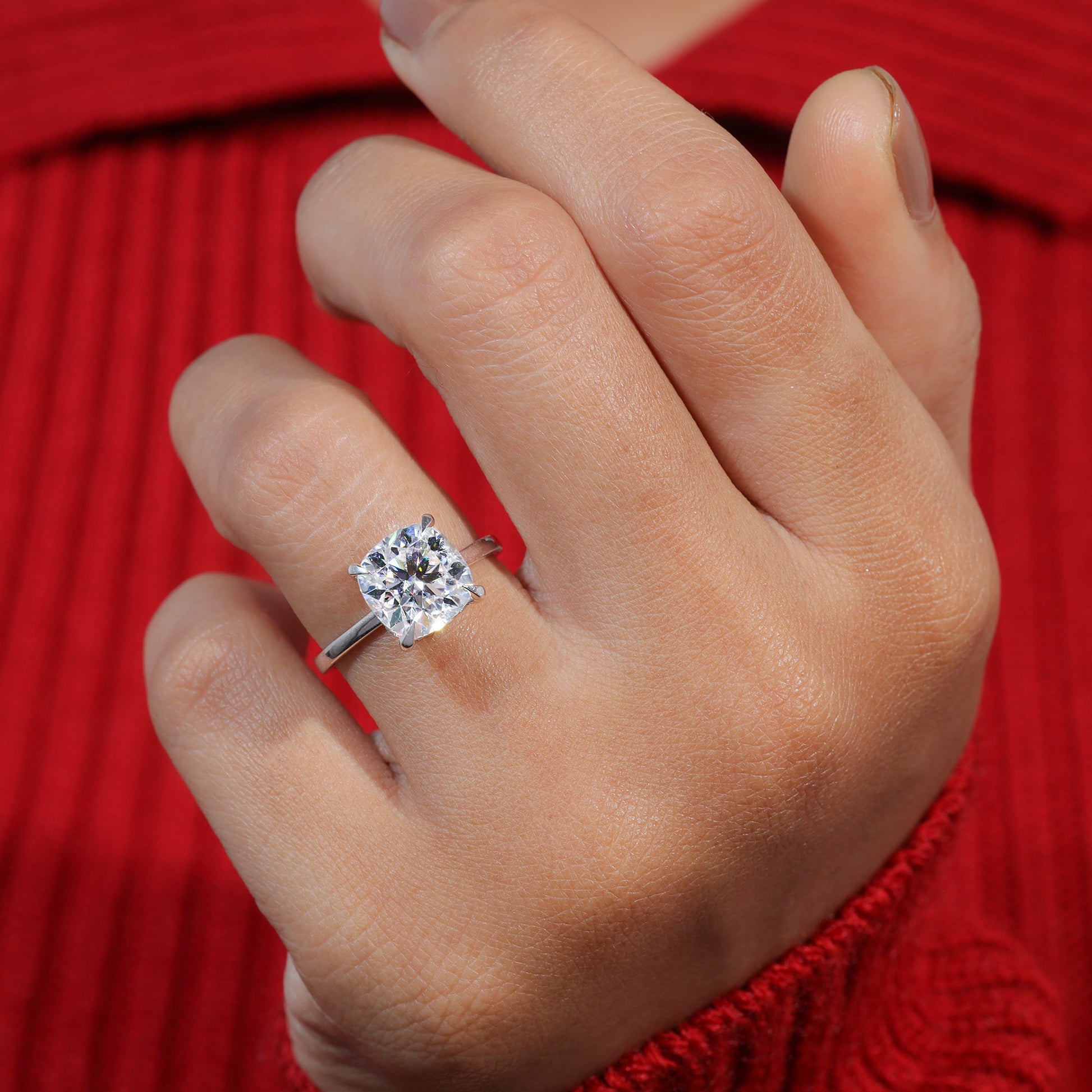 Solitaire Cushion Cut Moissanite Engagement Ring