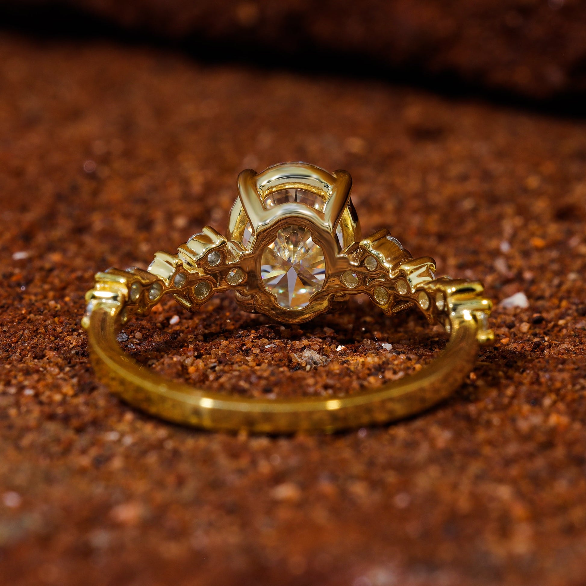 Oval Shape Moissanite Cluster Set Engagement Ring