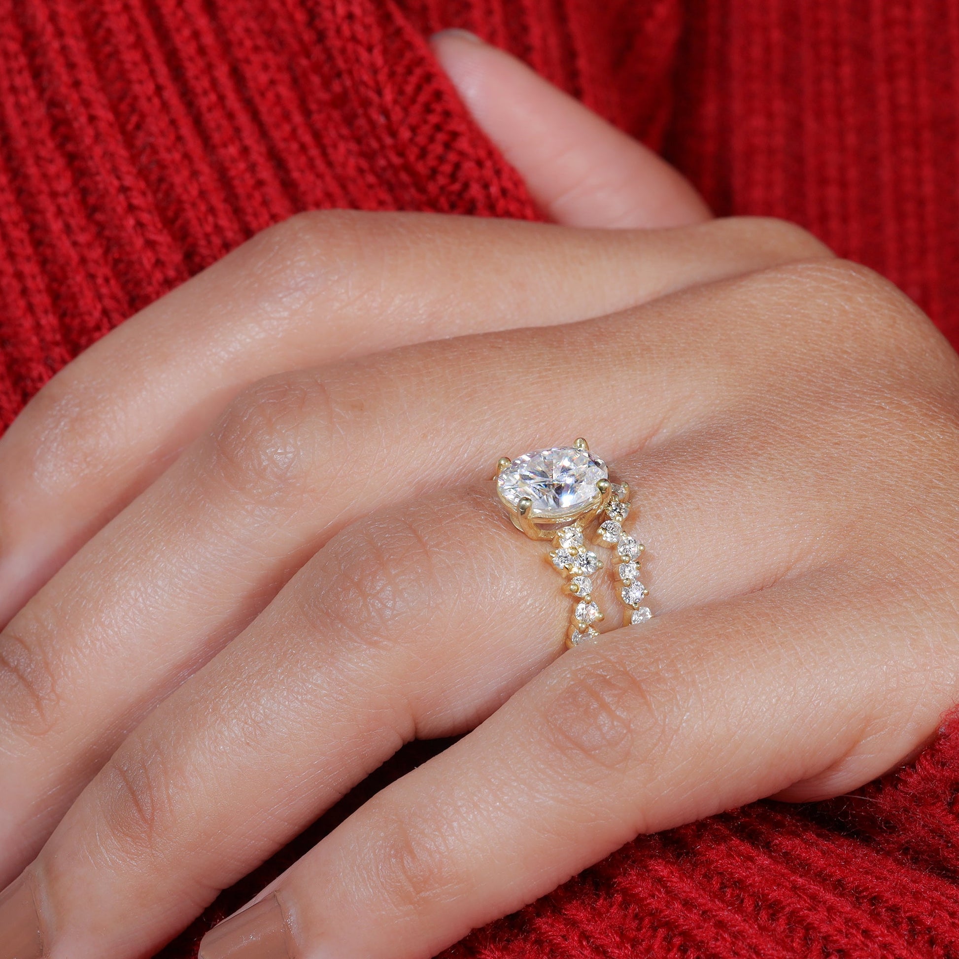 Oval Cut Moissanite Cluster Set Vintage Bridal Ring Set