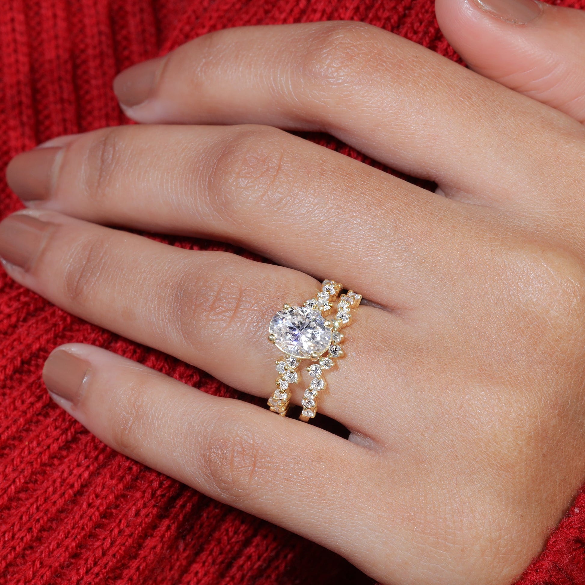 Oval Cut Moissanite Cluster Set Vintage Bridal Ring Set