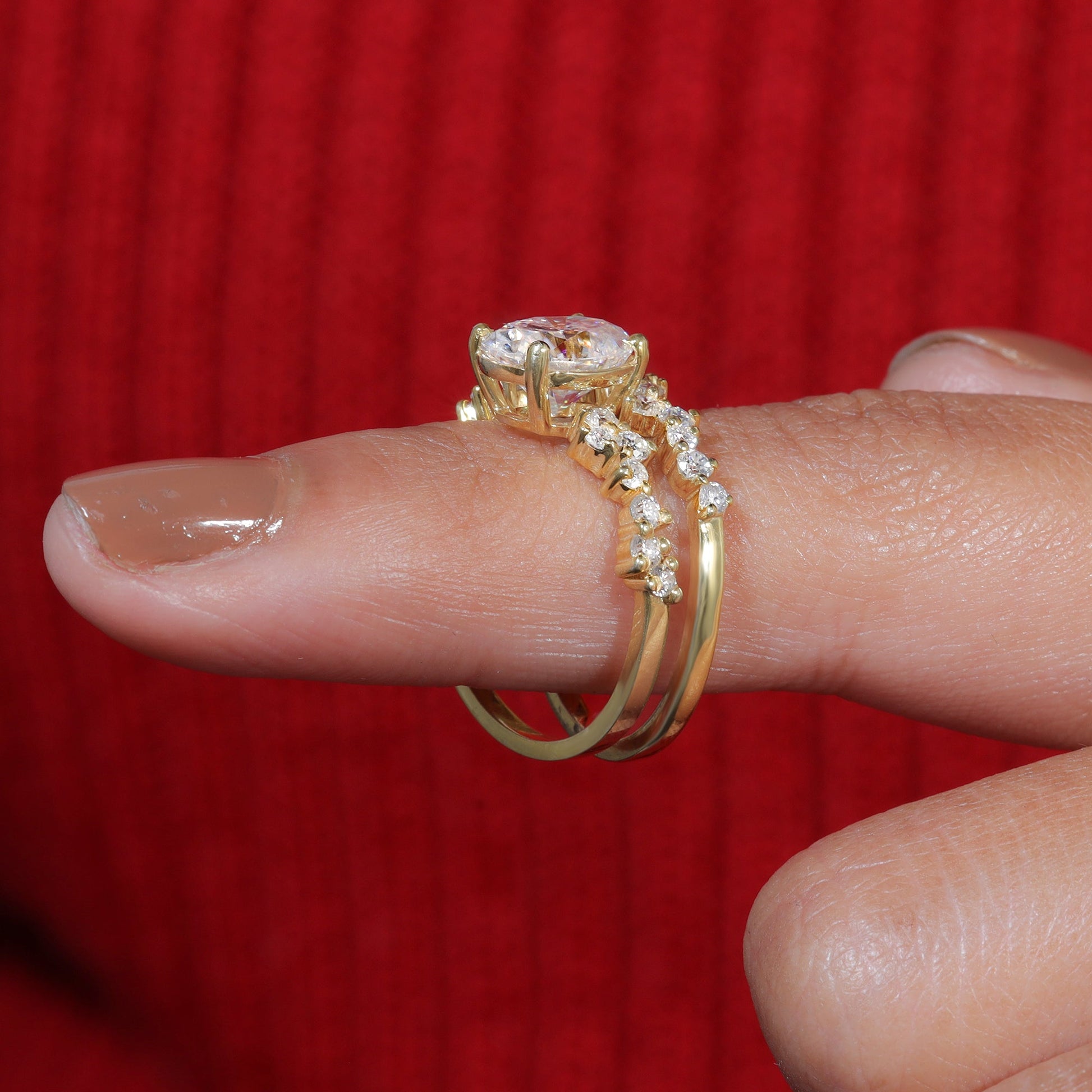 Oval Cut Moissanite Cluster Set Vintage Bridal Ring Set