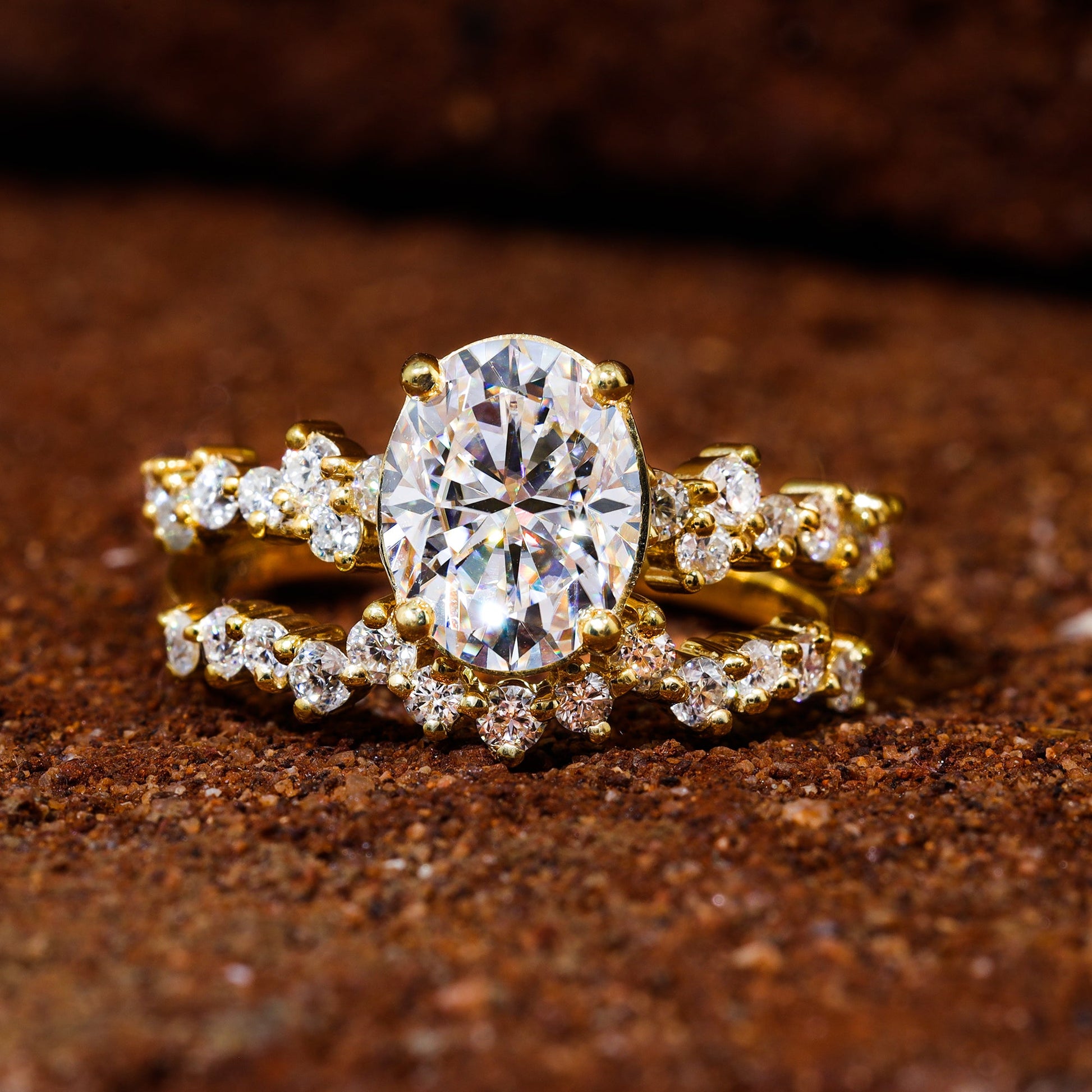 Oval Cut Moissanite Cluster Set Vintage Bridal Ring Set