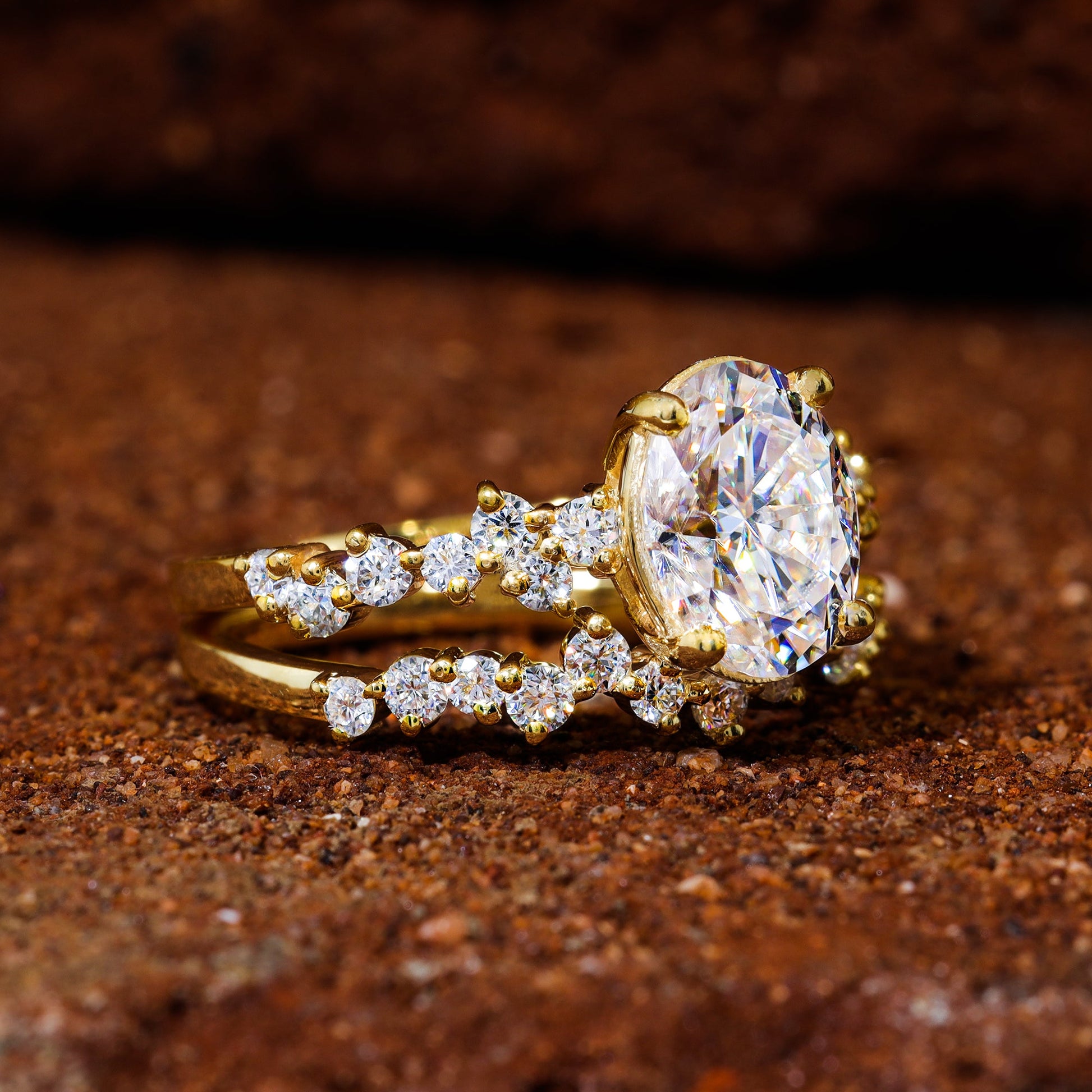 Oval Cut Moissanite Cluster Set Vintage Bridal Ring Set