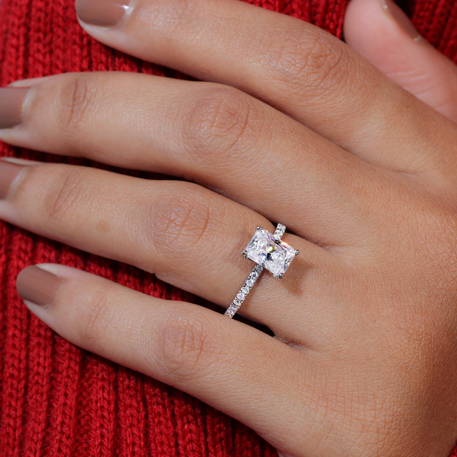 Radiant Cut Moissanite Dainty Engagement Ring