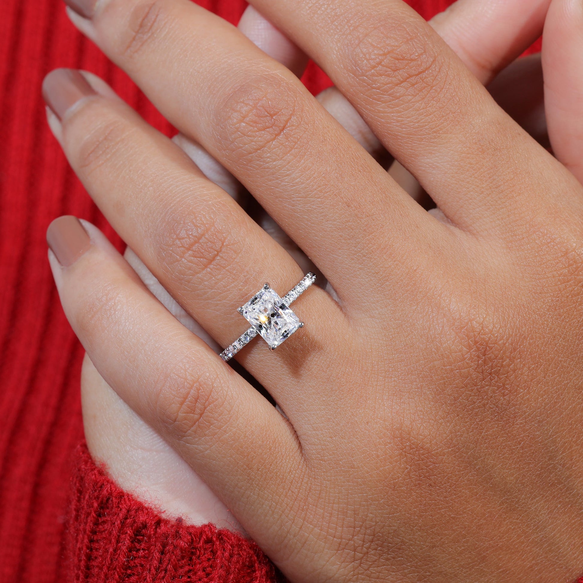Radiant Cut Moissanite Dainty Engagement Ring