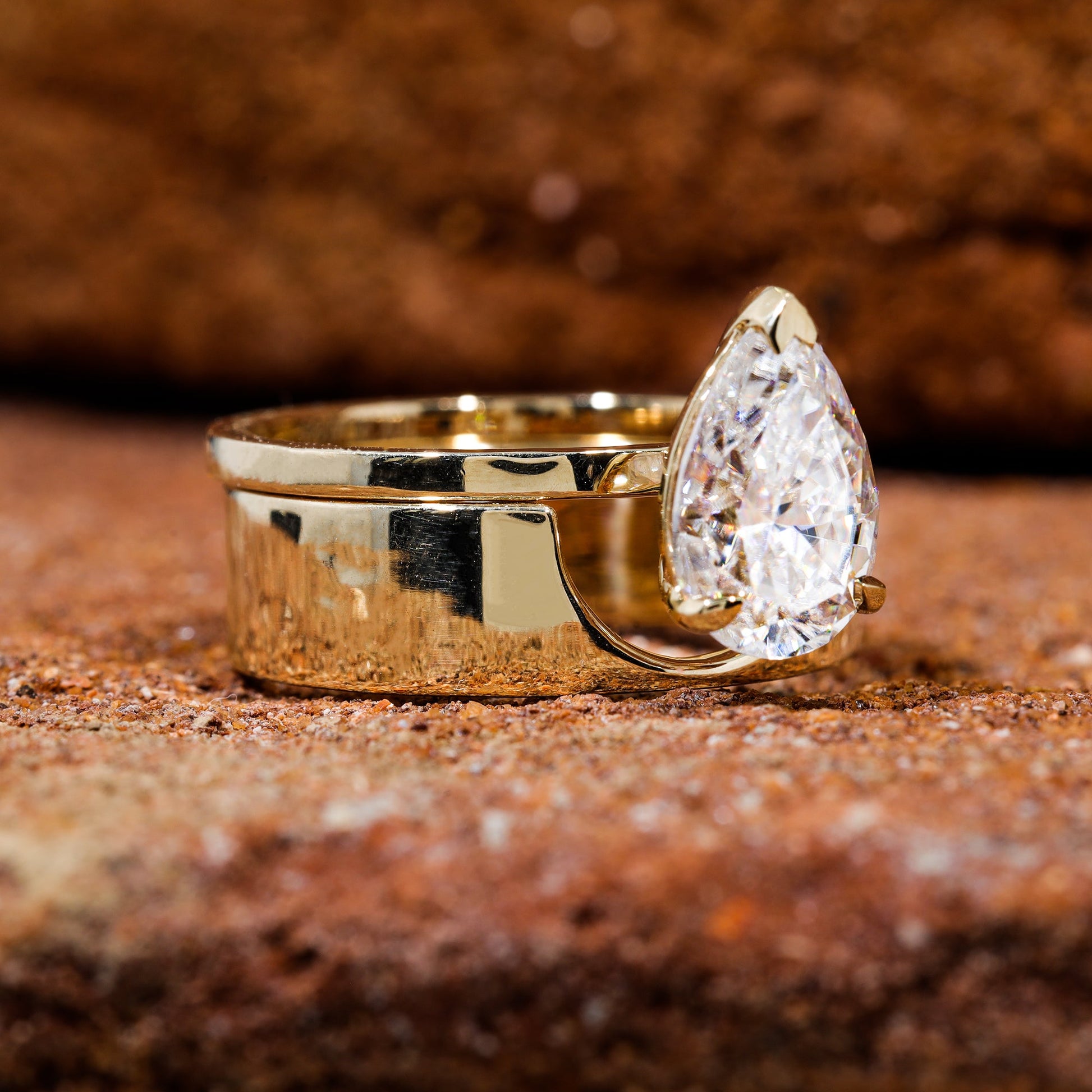 Pear Shape Moissanite Set Classic Engagement Ring Set