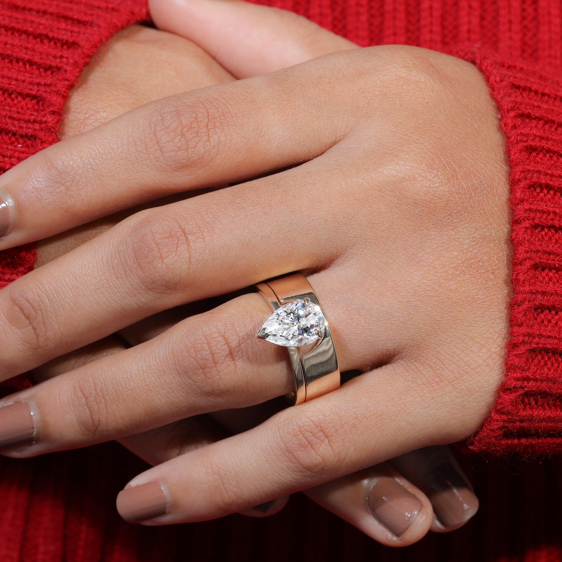 Pear Shape Moissanite Set Classic Engagement Ring Set