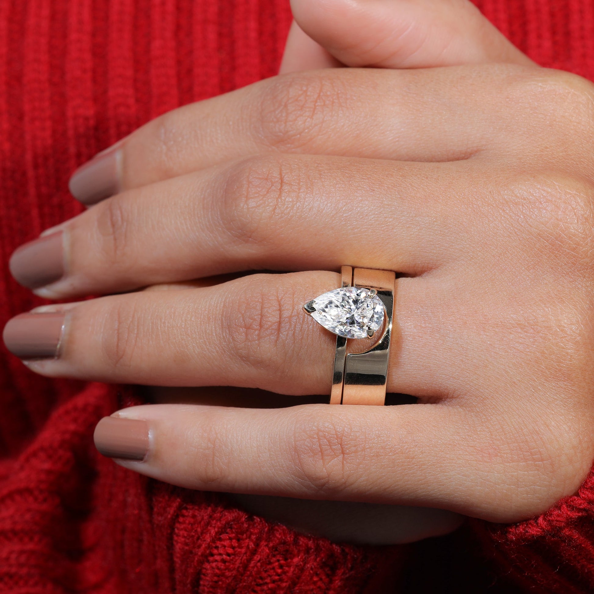 Pear Shape Moissanite Set Classic Engagement Ring Set