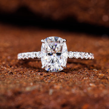 Elongated Cushion Cut Moissanite Pave Engagement Ring