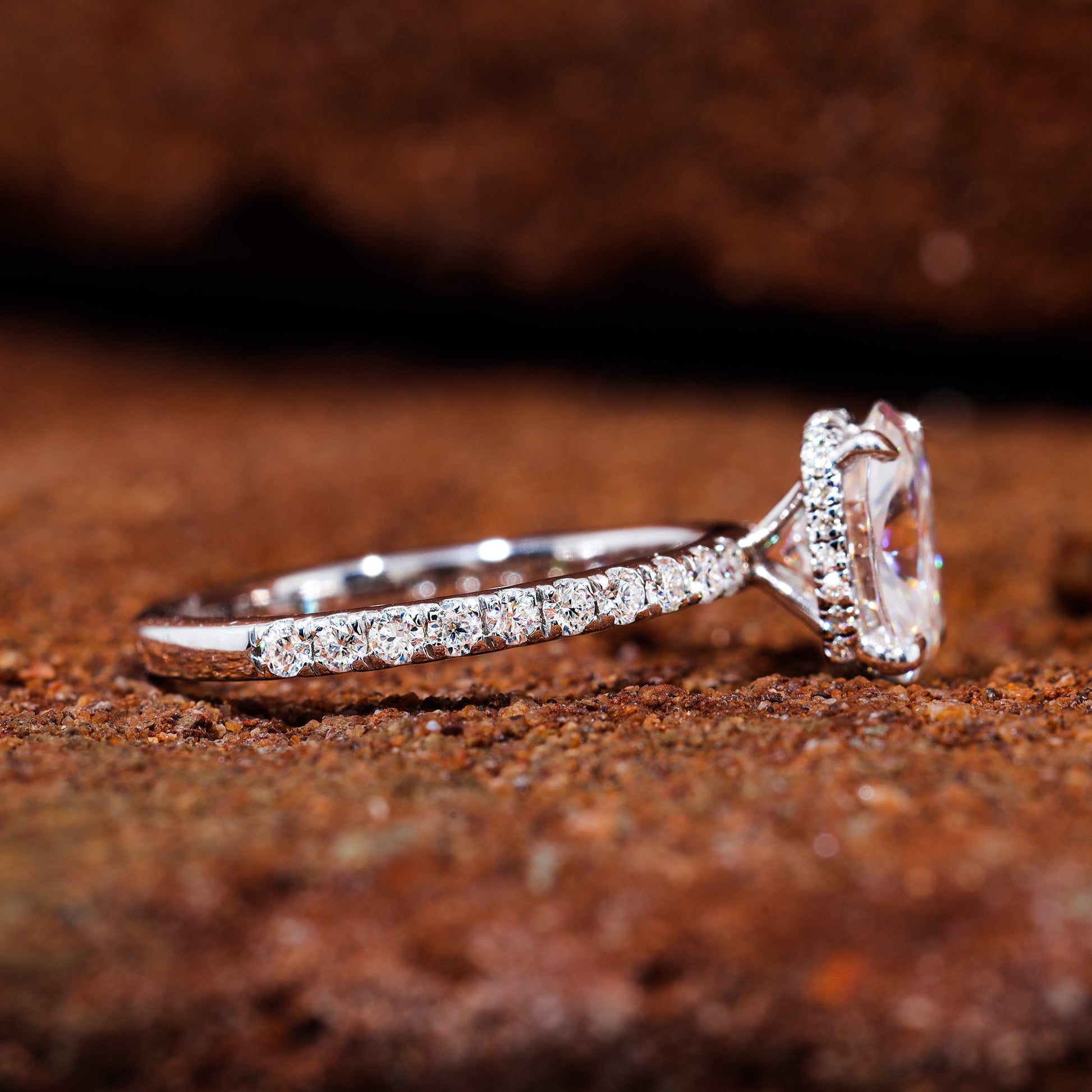 Elongated Cushion Cut Moissanite Pave Engagement Ring