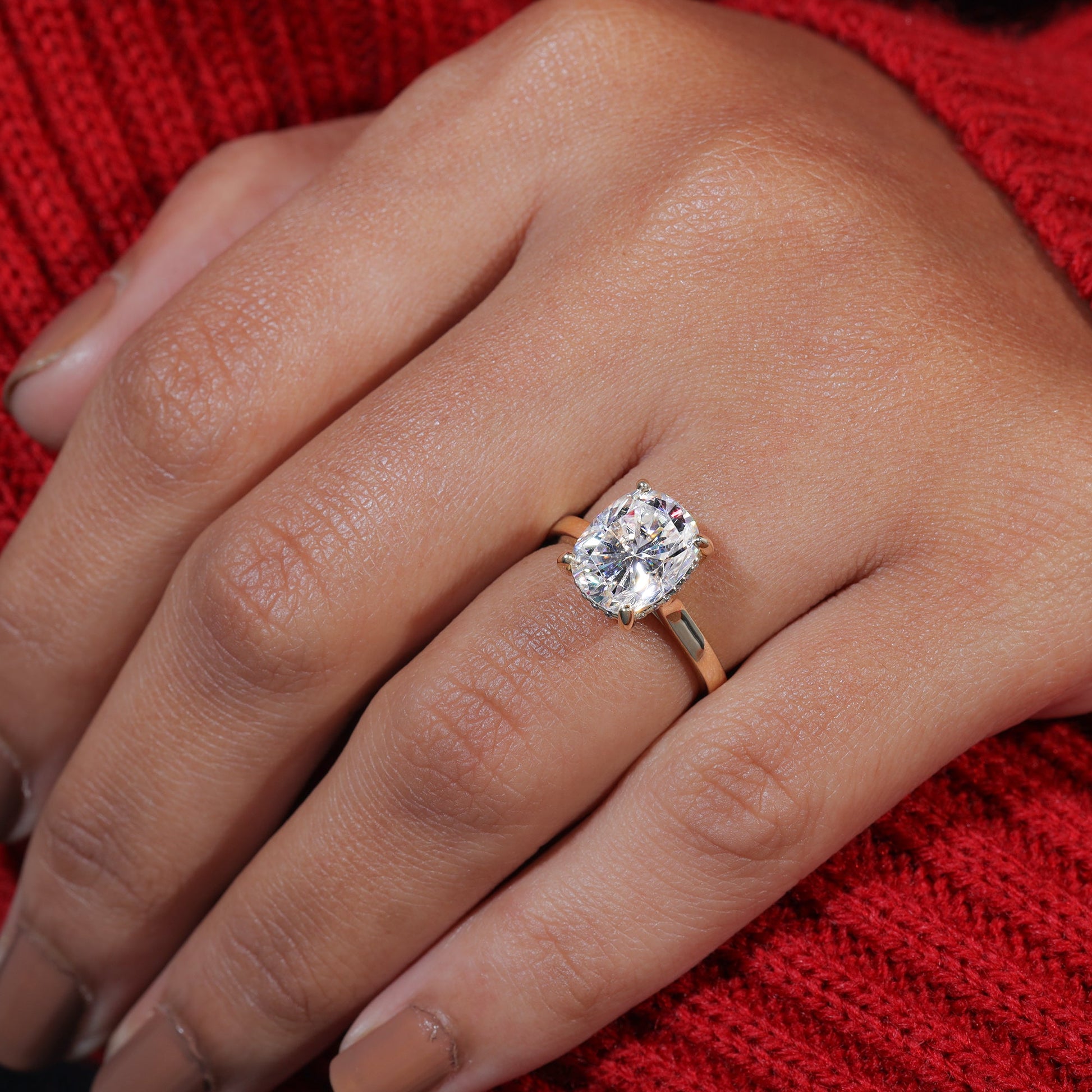 Elongated Cushion Cut Moissanite Dainty Engagement Ring