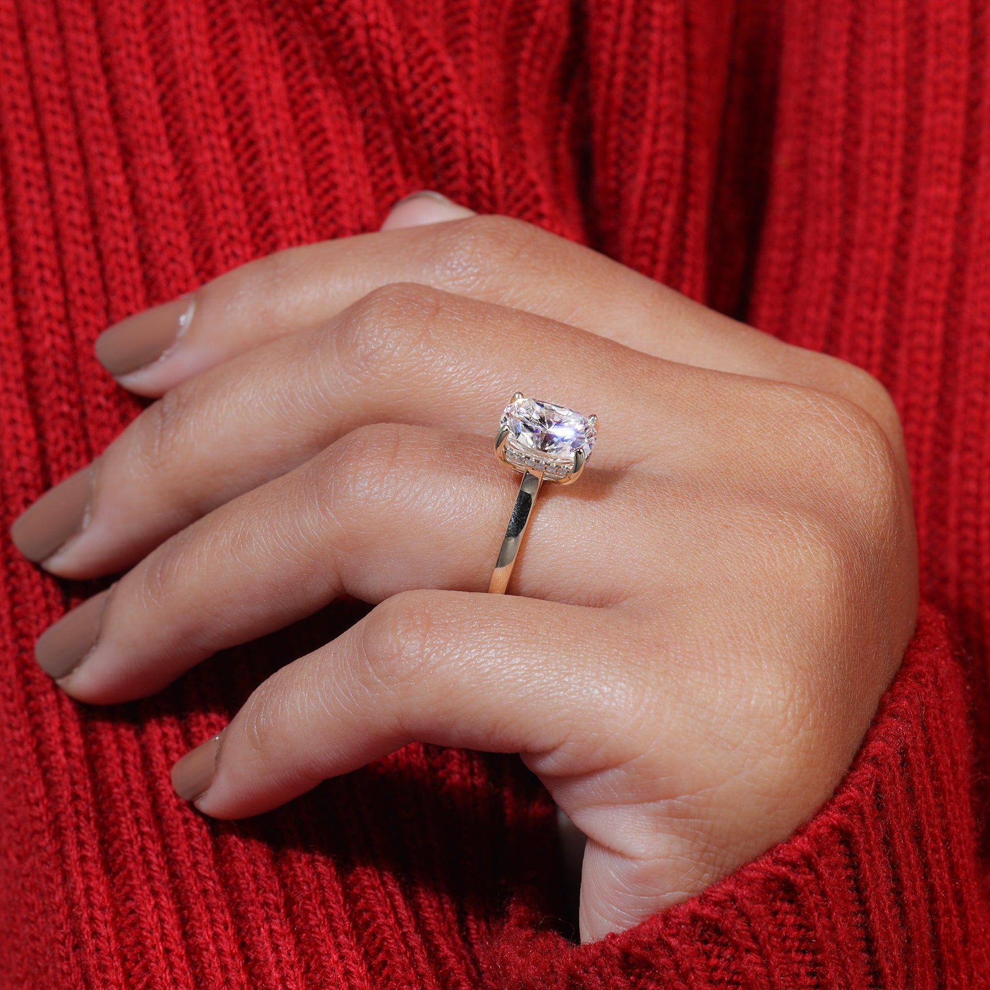 Elongated Cushion Cut Moissanite Dainty Engagement Ring
