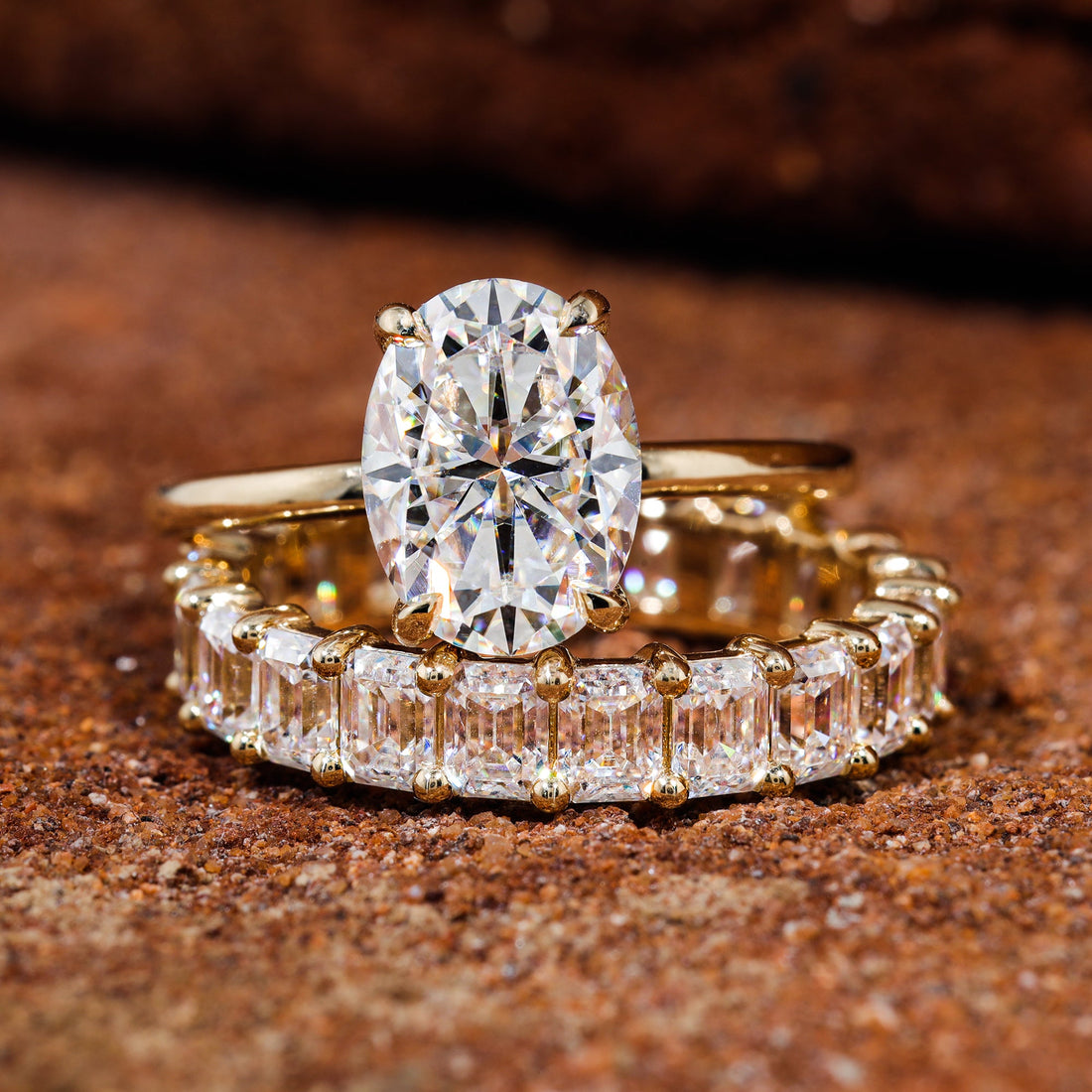 Oval Cut Moissanite Ring With Matching Wedding Band