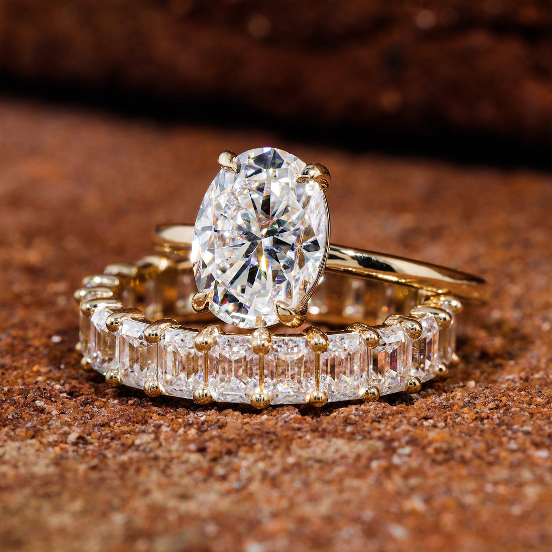 Oval Cut Moissanite Ring With Matching Wedding Band
