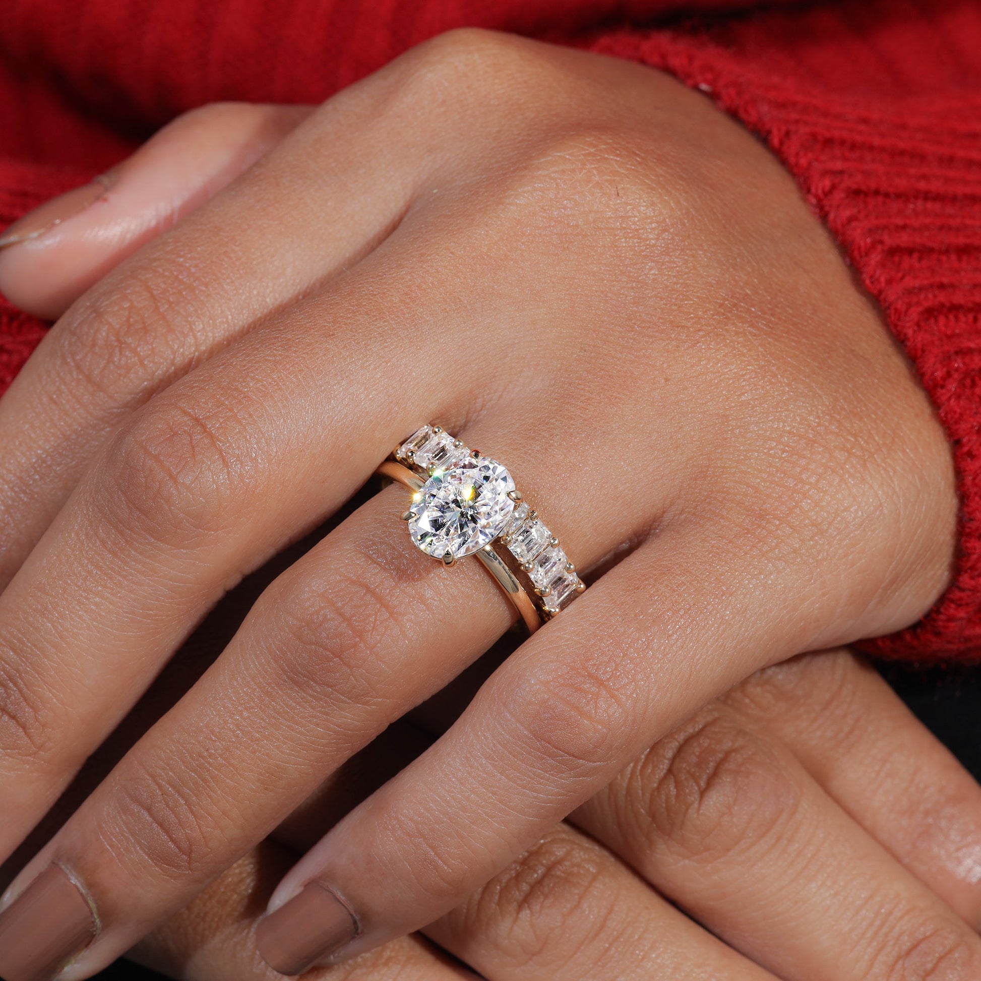 Oval Cut Moissanite Ring With Matching Wedding Band