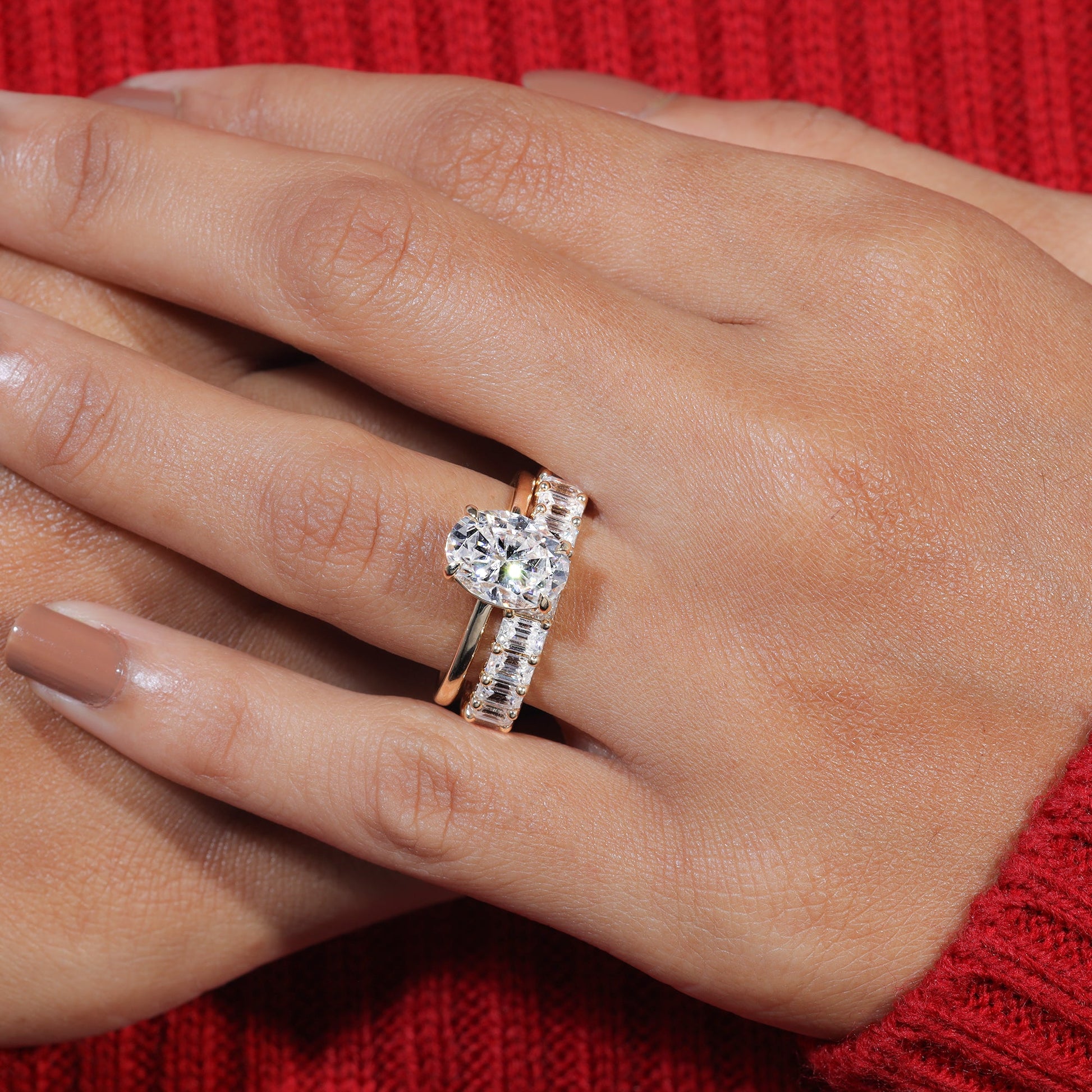 Oval Cut Moissanite Ring With Matching Wedding Band