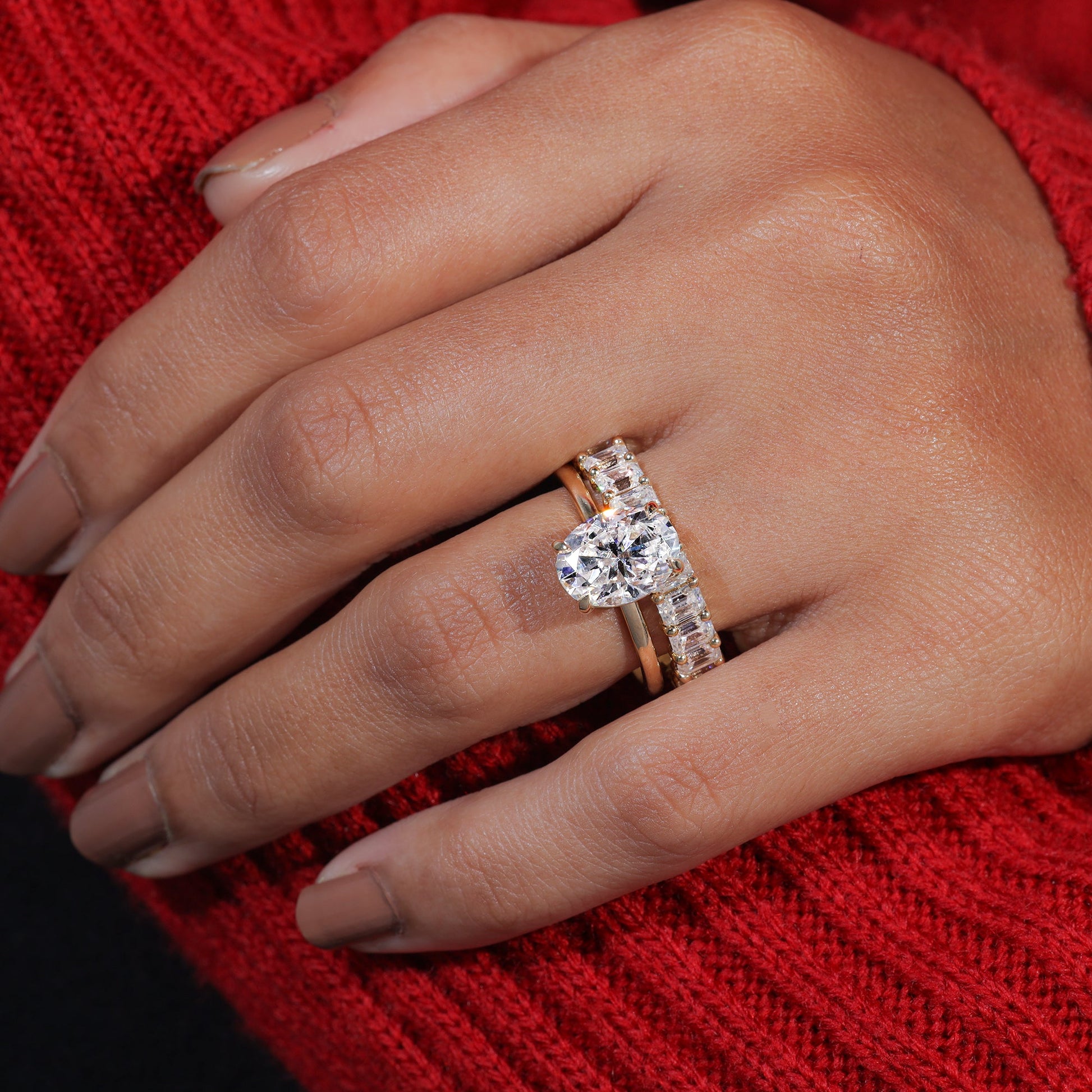 Oval Cut Moissanite Ring With Matching Wedding Band